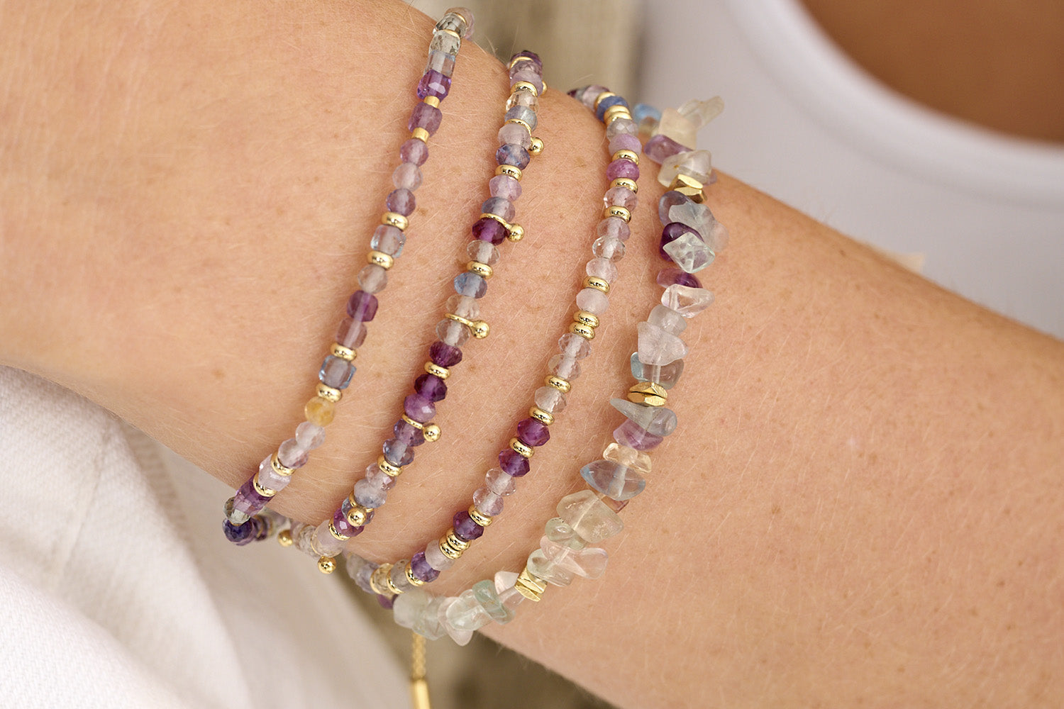 Harmony Gold & Rainbow Fluorite Bead Bracelet
