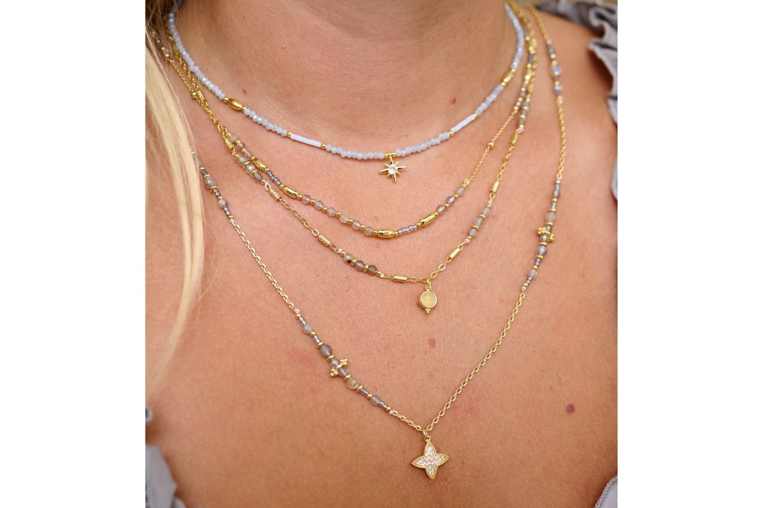 Aditi Grey Gold Beaded Star Necklace