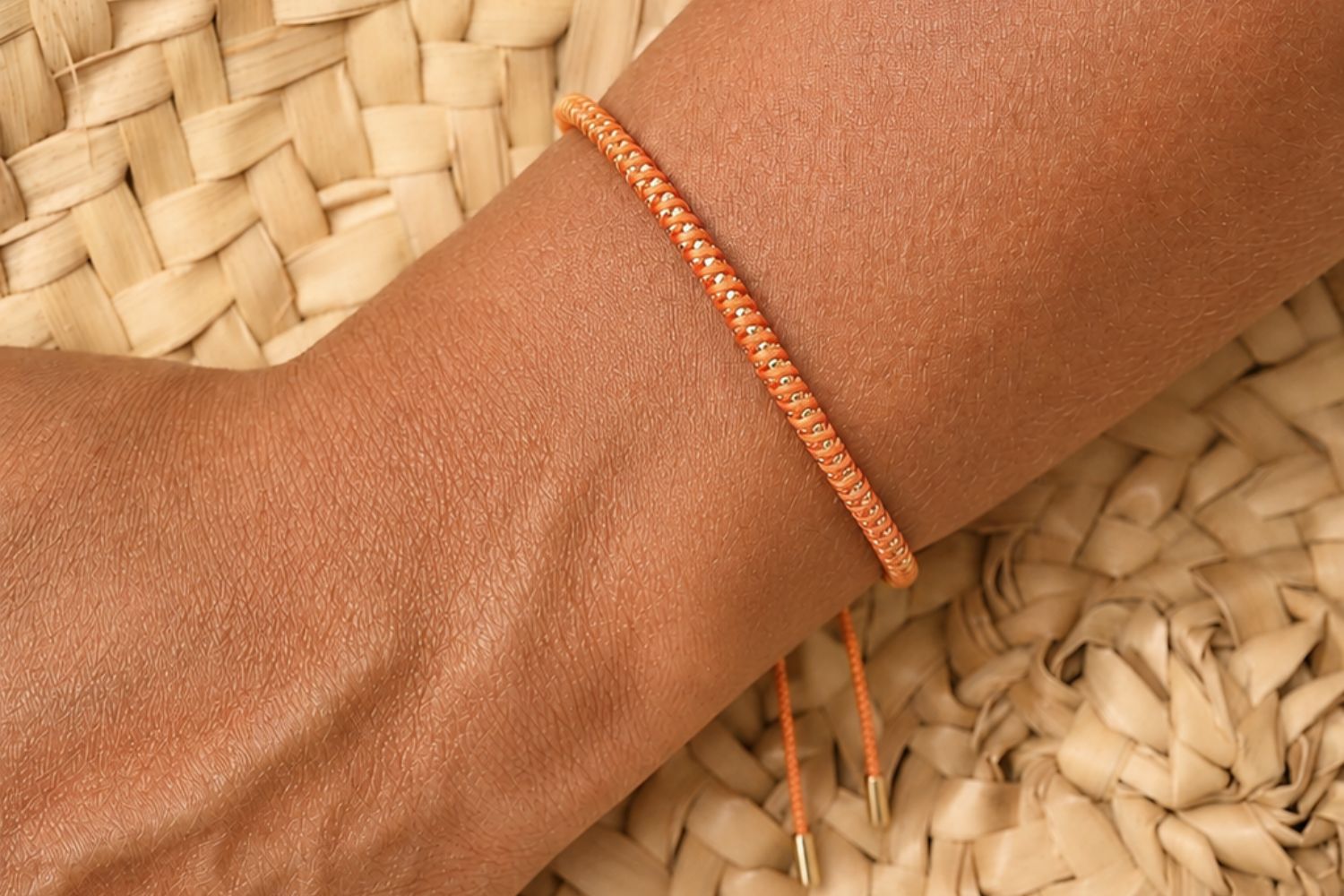 Emelia Neon Orange & Gold Woven Bracelet