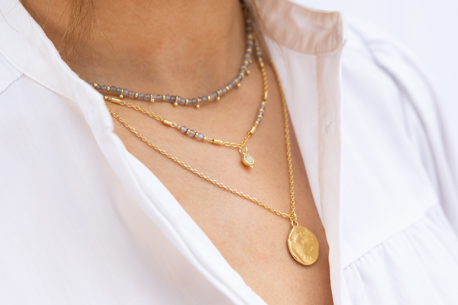 Salus Labradorite Gemstone Gold Necklace