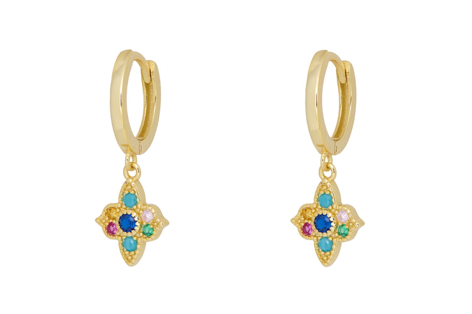 Theron Multi CZ Gold Sterling Silver Hoop Earrings