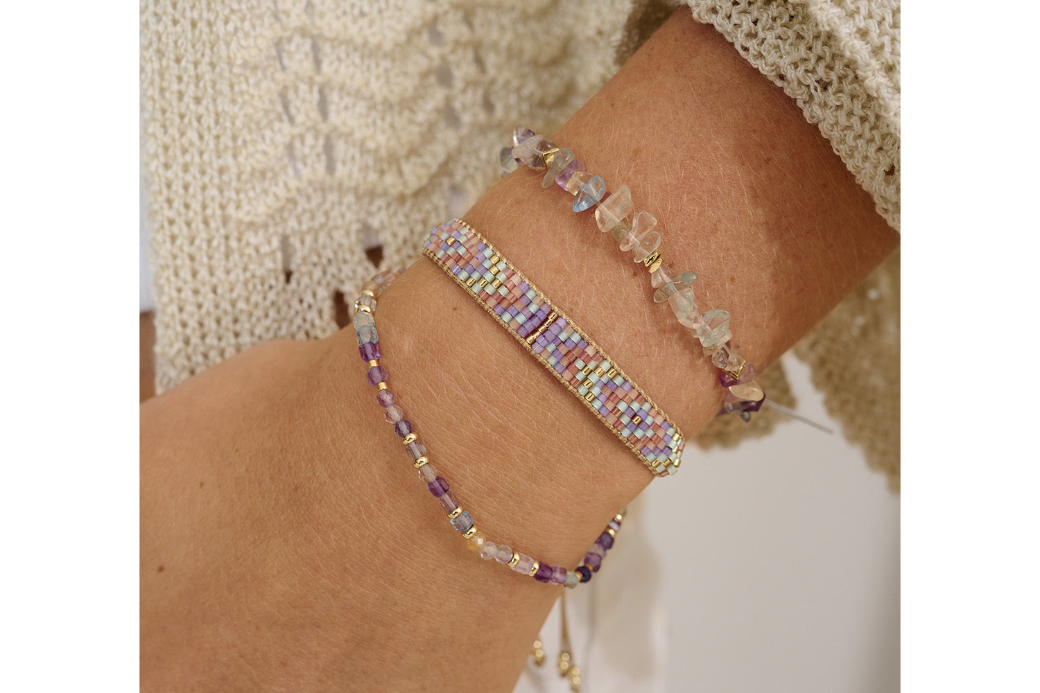 The Violet Rainbow Fluorite creates a wonderful look with the Lolipop and Sana with their pastel tones.