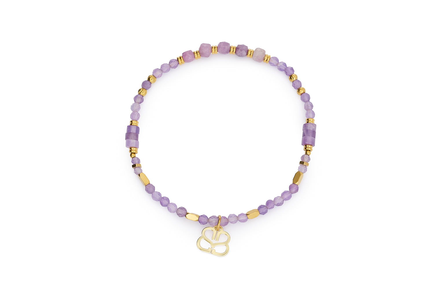 Yasmin gold and amethyst mix gemstone bracelet on white background