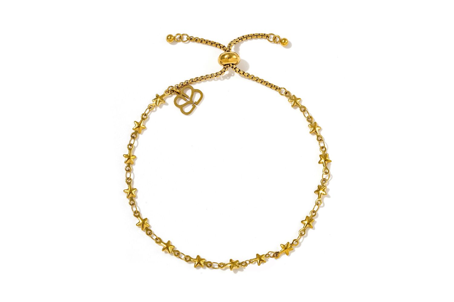 Alina Gold Star Chain Slider Bracelet with delicate gold star links and an adjustable slider chain.