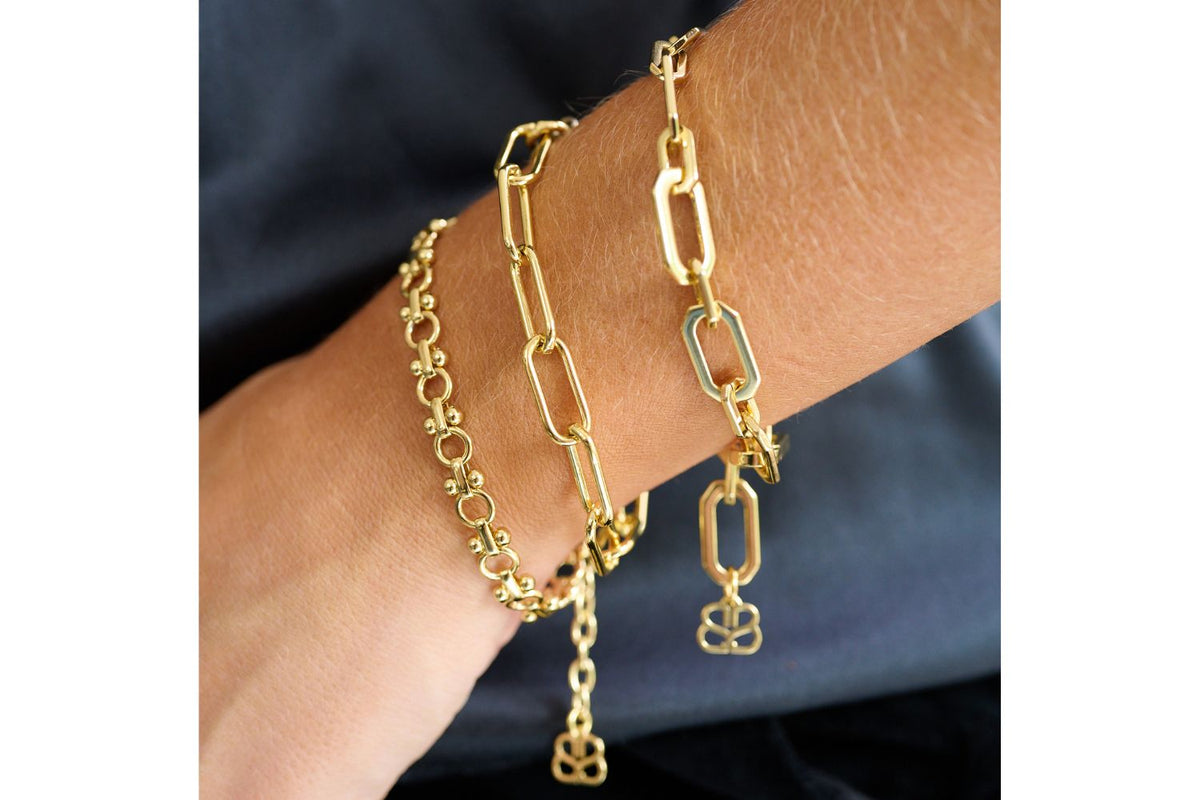 Crisos Gold Chain Bracelet styled on the wrist - Boho Betty