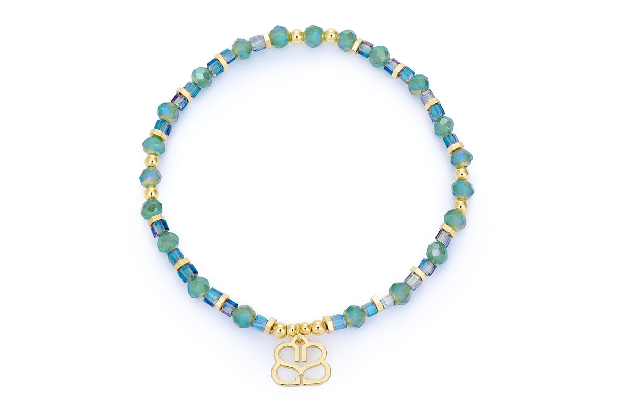 Beaded Bracelet with Blue and Green Accents Floral Bead Bracelet / Earrings, Turquoise, Teal, Murano Glass main image 4