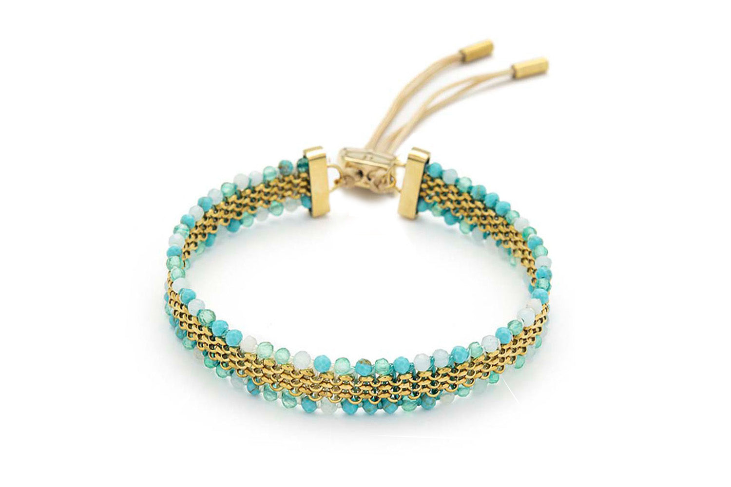 Freya Amazonite Mix Gold Braided Bracelet
