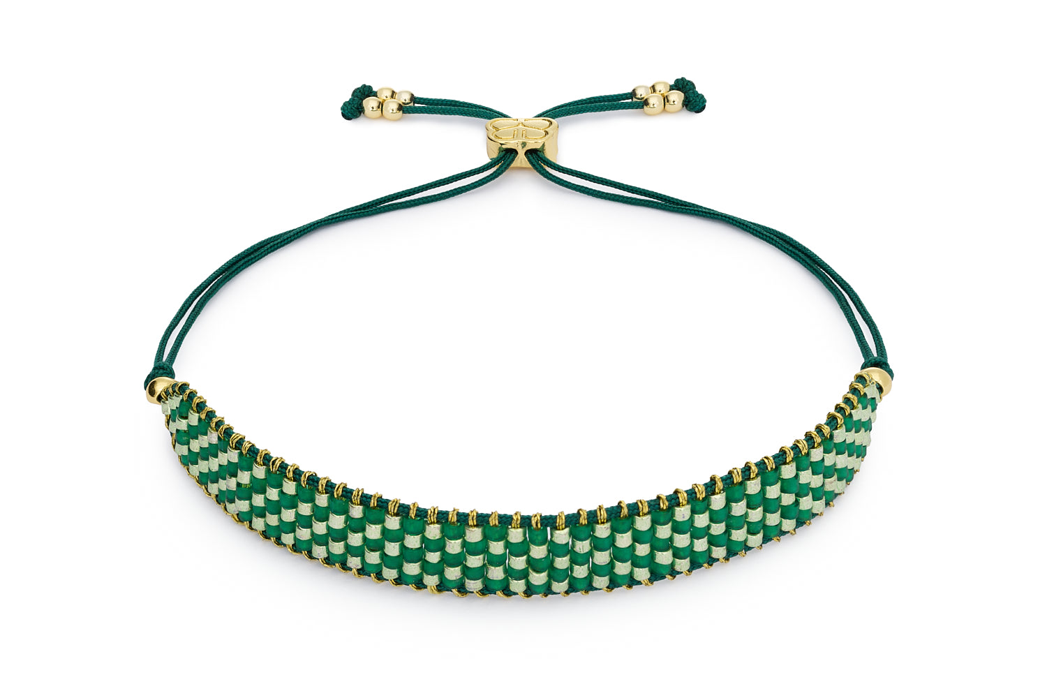 Fritta Green & Gold Beaded Friendship Bracelet on white background