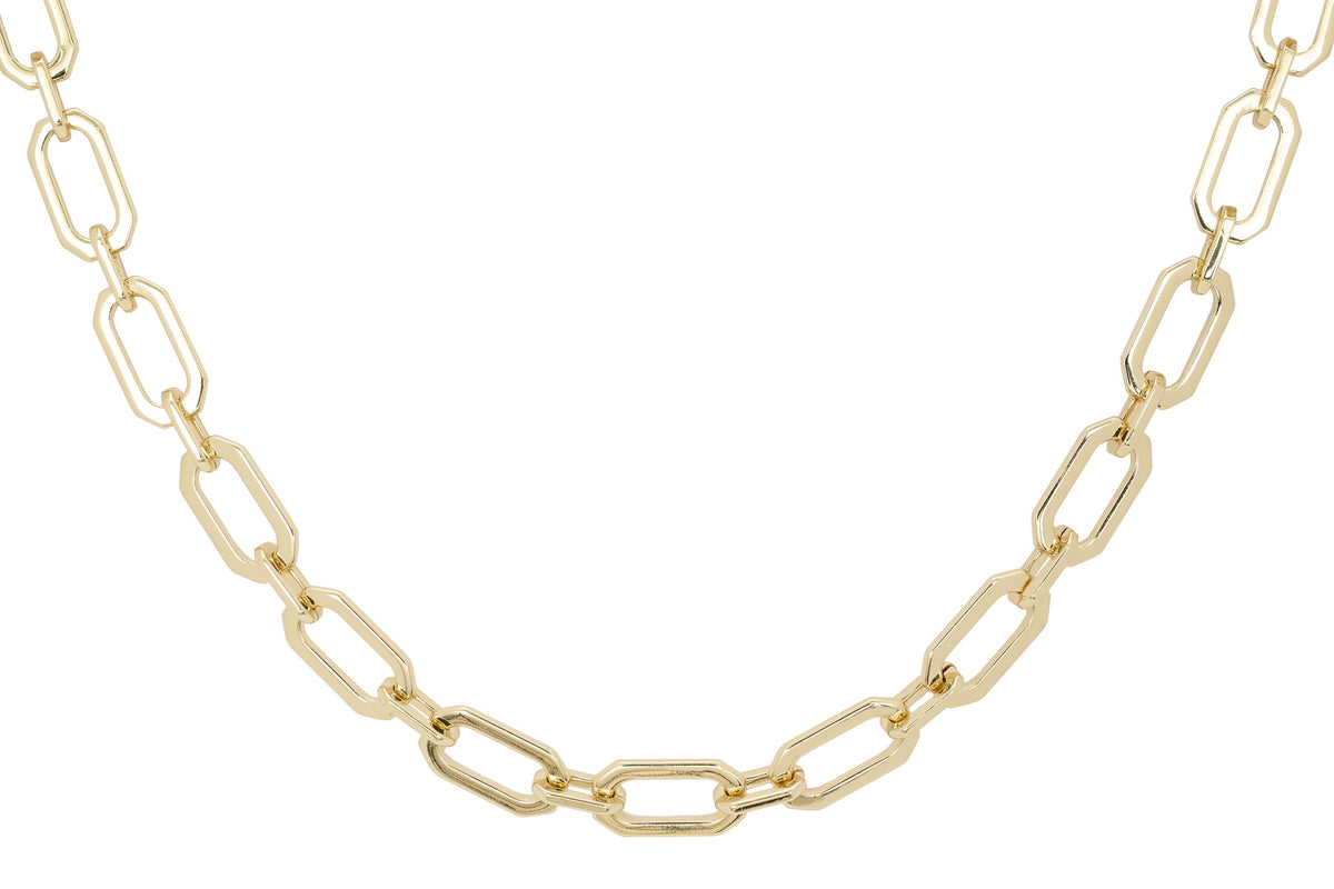 Midas Gold Chunky Chain Necklace featuring bold geometric links in radiant 12k gold-plated finish for a powerful, glamorous look.