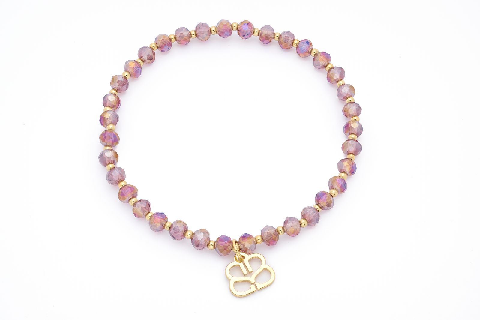 Prunus Gold Pink Crystal Bead Stretch Bracelet