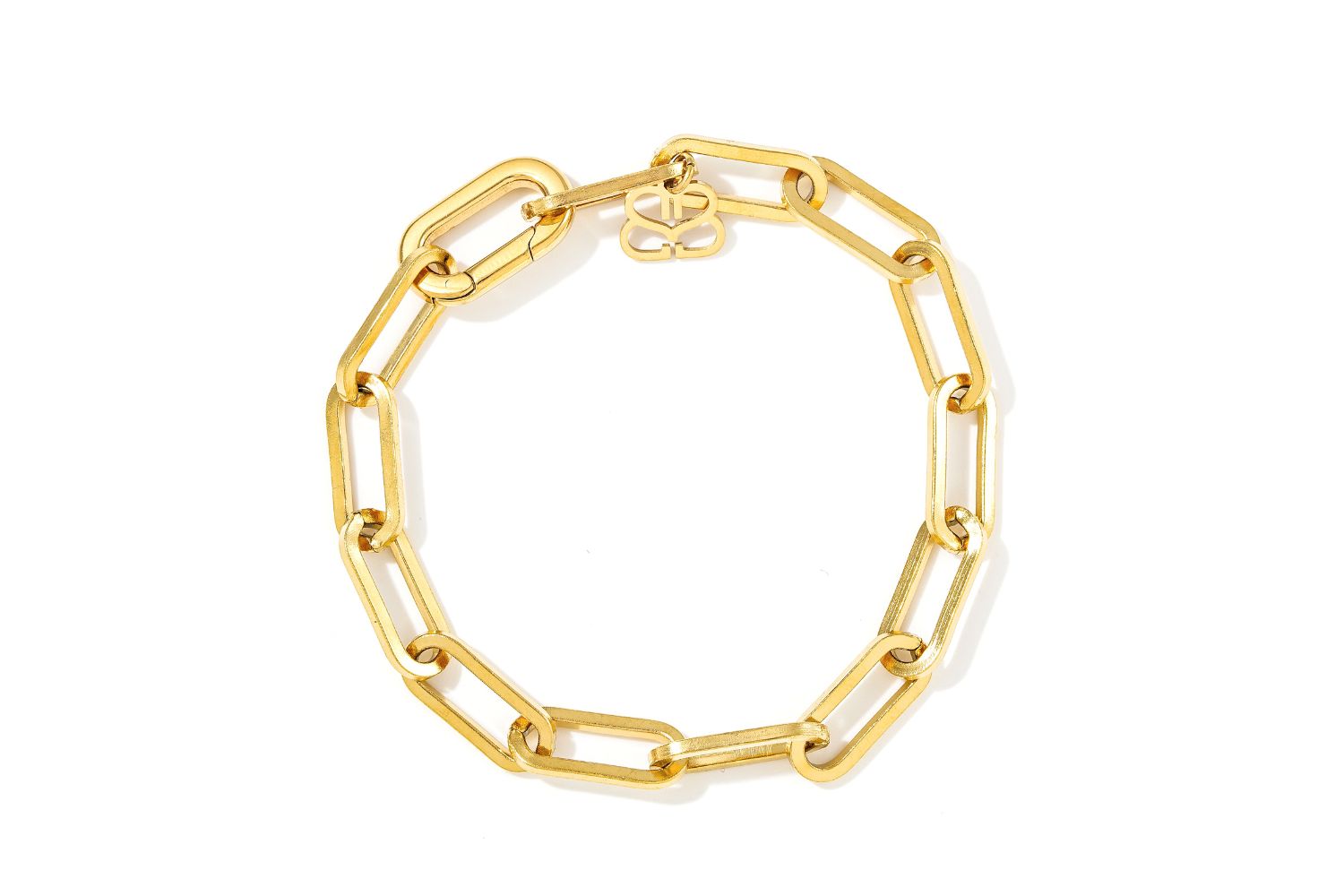 Xanthe Gold Chunky Paperclip Chain Bracelet with oversized links and polished gold PVD finish.
