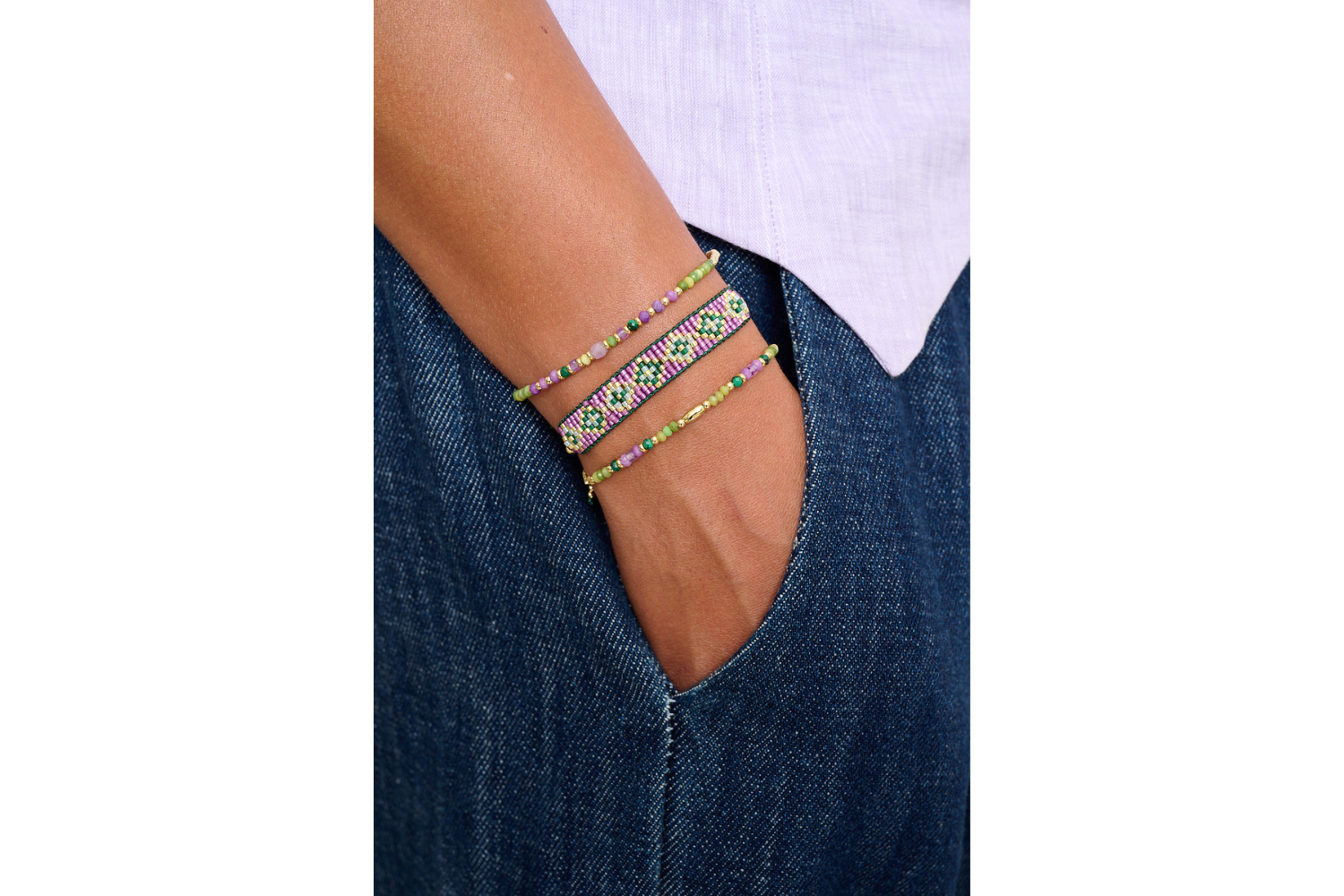 Bracelet styled in a vibrant Boho Betty jewelry stack