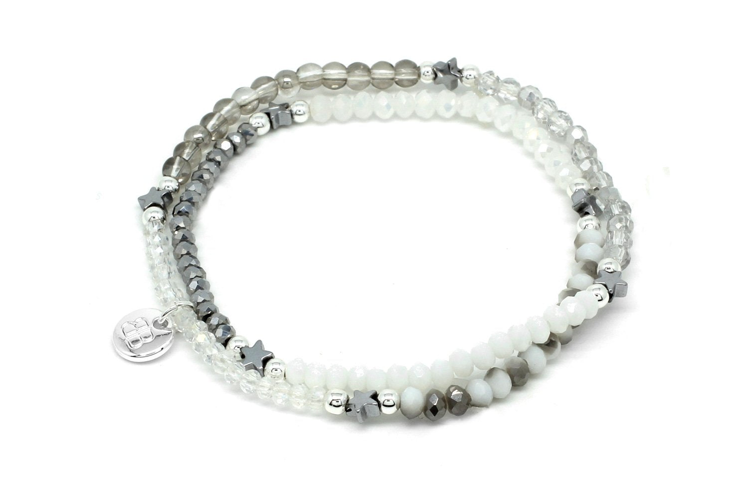 Fushia White & Silver Stretch 2 Wrap Bracelet - Boho Betty