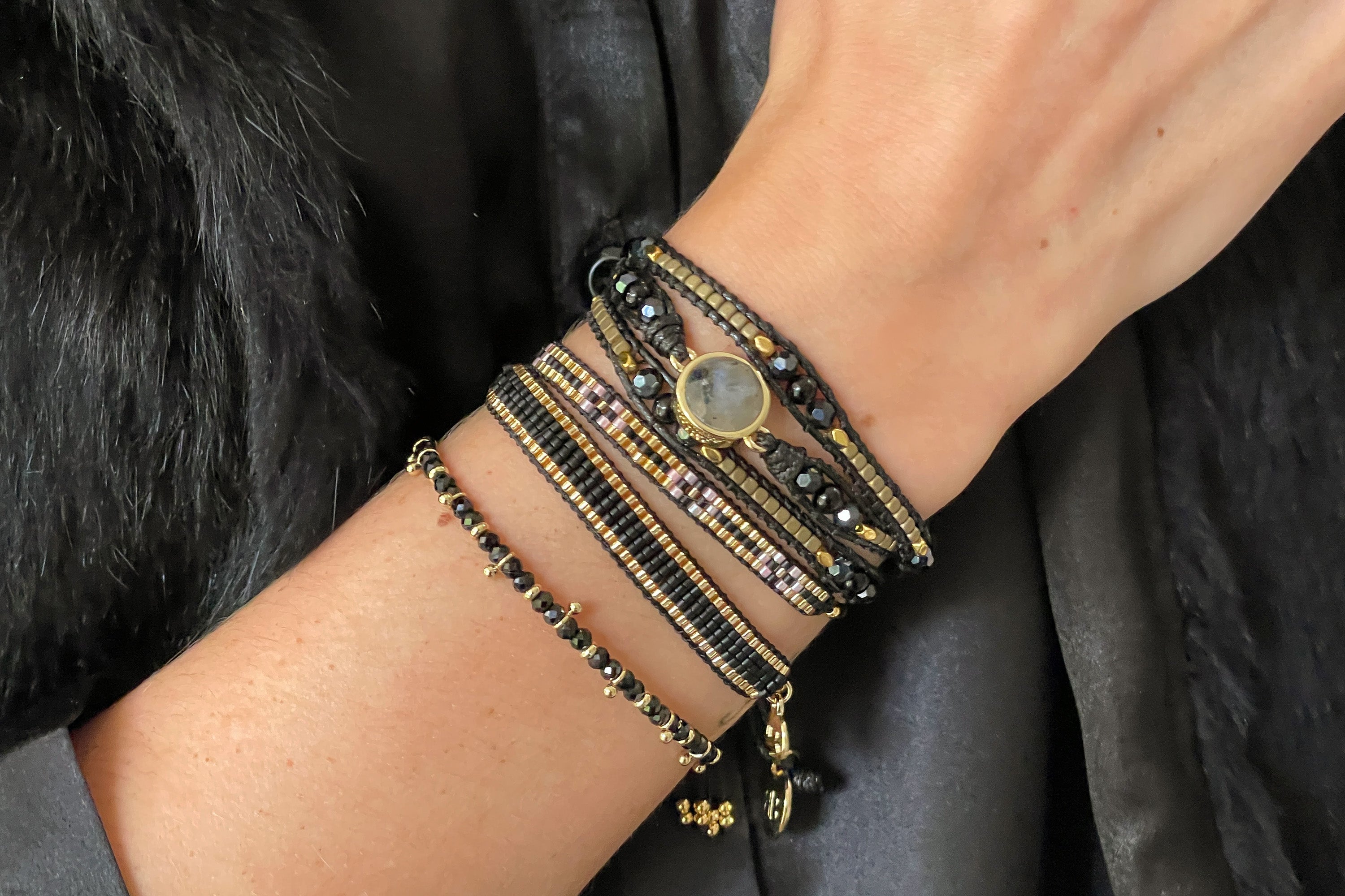 Harmony Black Spinel Gold Bracelet - Boho Betty