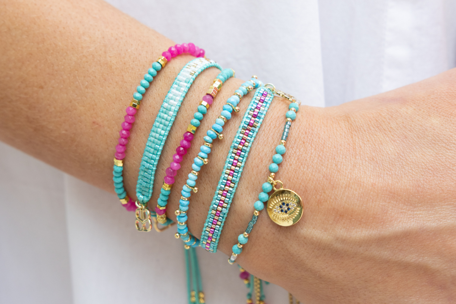 Paradise Fuchsia Turquoise Layering Bracelet Stack - Boho Betty