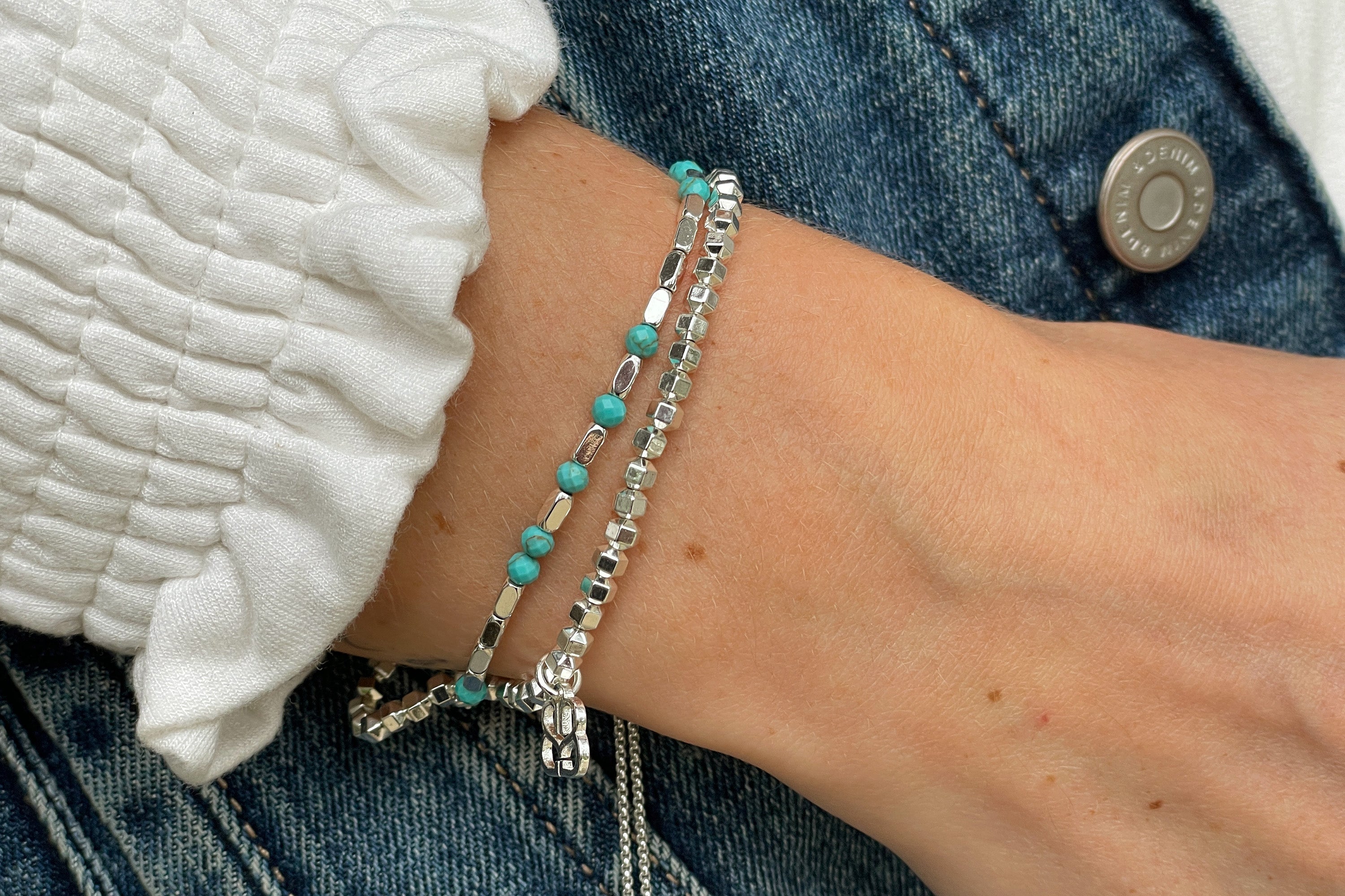 Morse Code Protection Gemstone Silver Bracelet - Boho Betty