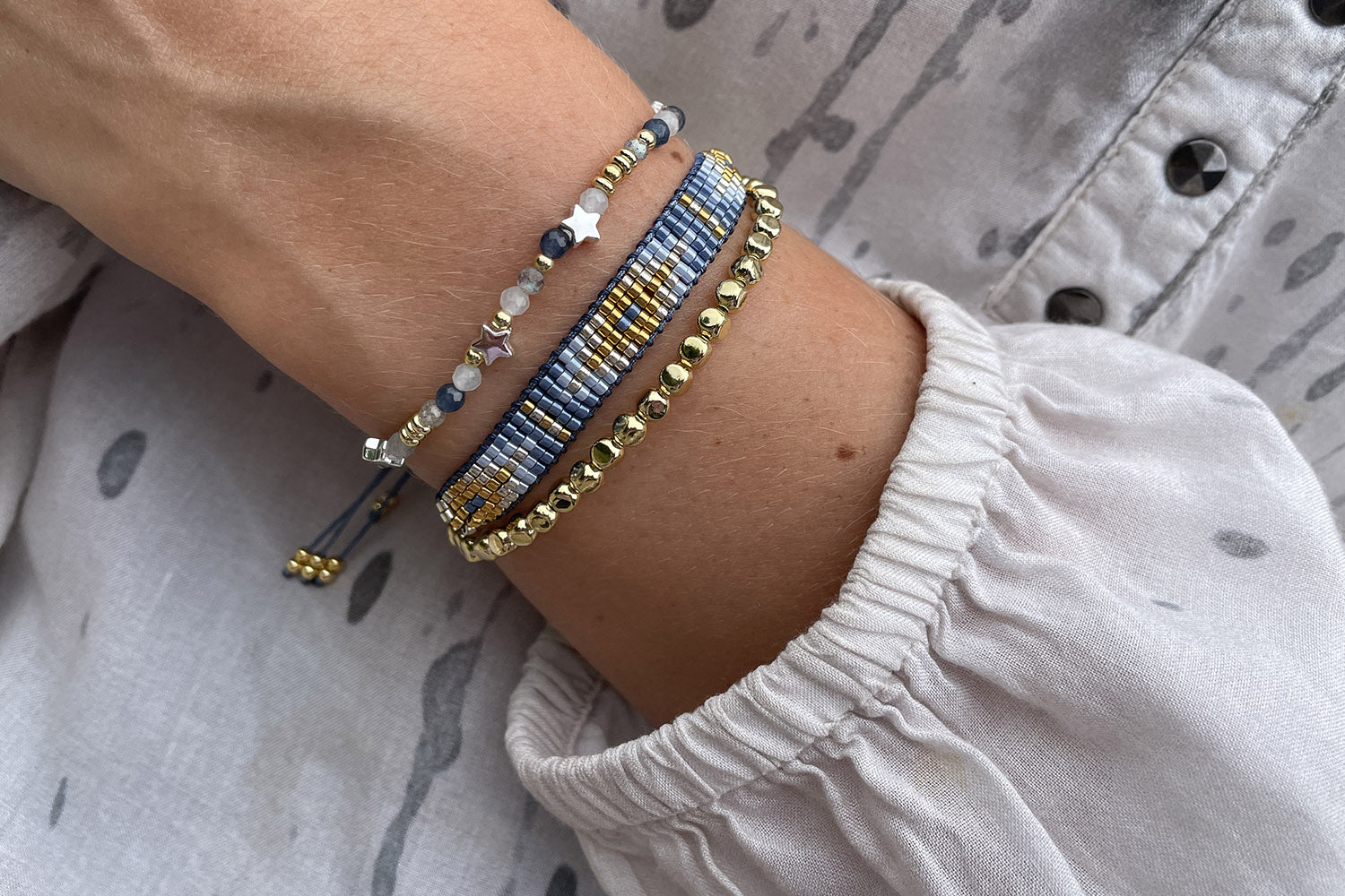 Starlight Denim Beaded Friendship Bracelet - Boho Betty