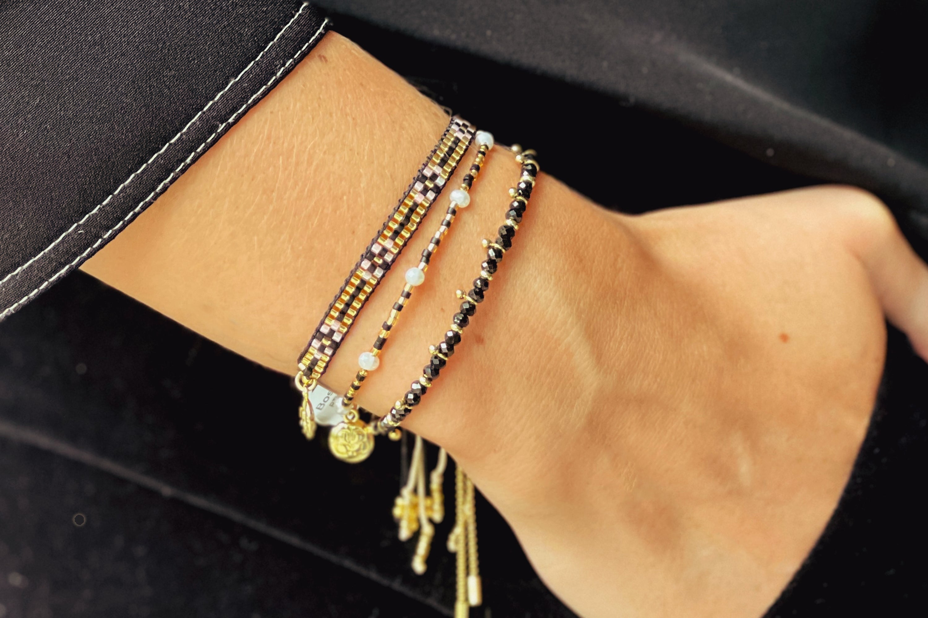 Harmony Black Spinel Gold Bracelet - Boho Betty