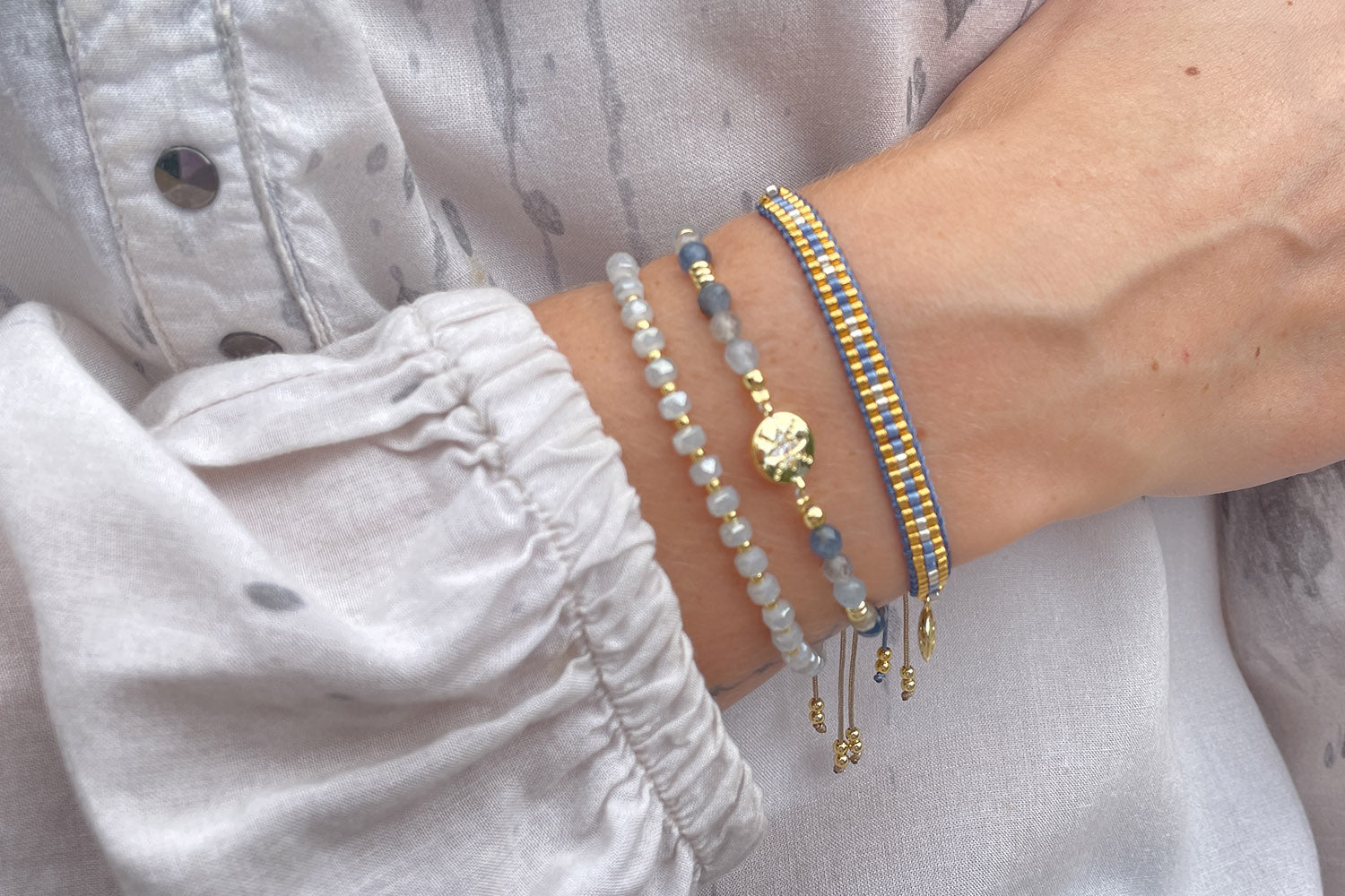 Starshine Denim Beaded Friendship Bracelet - Boho Betty