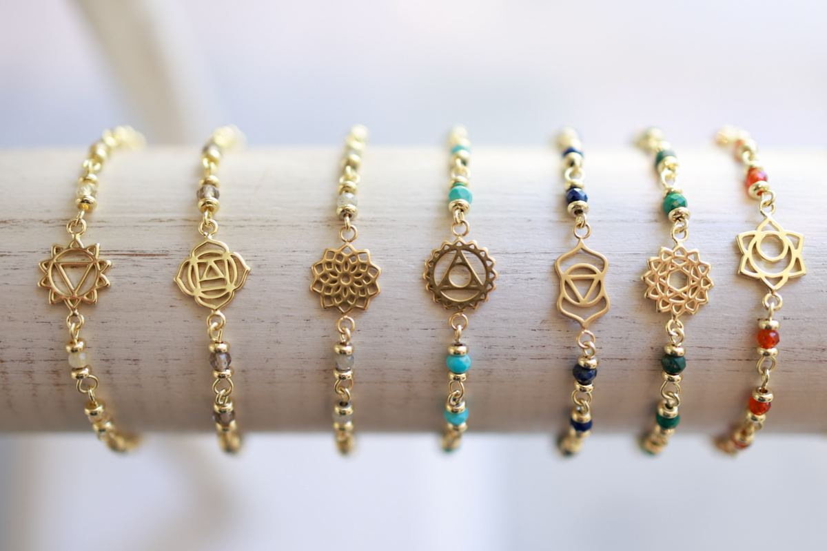 Crown Chakra Gemstone Gold Bracelet - Boho Betty