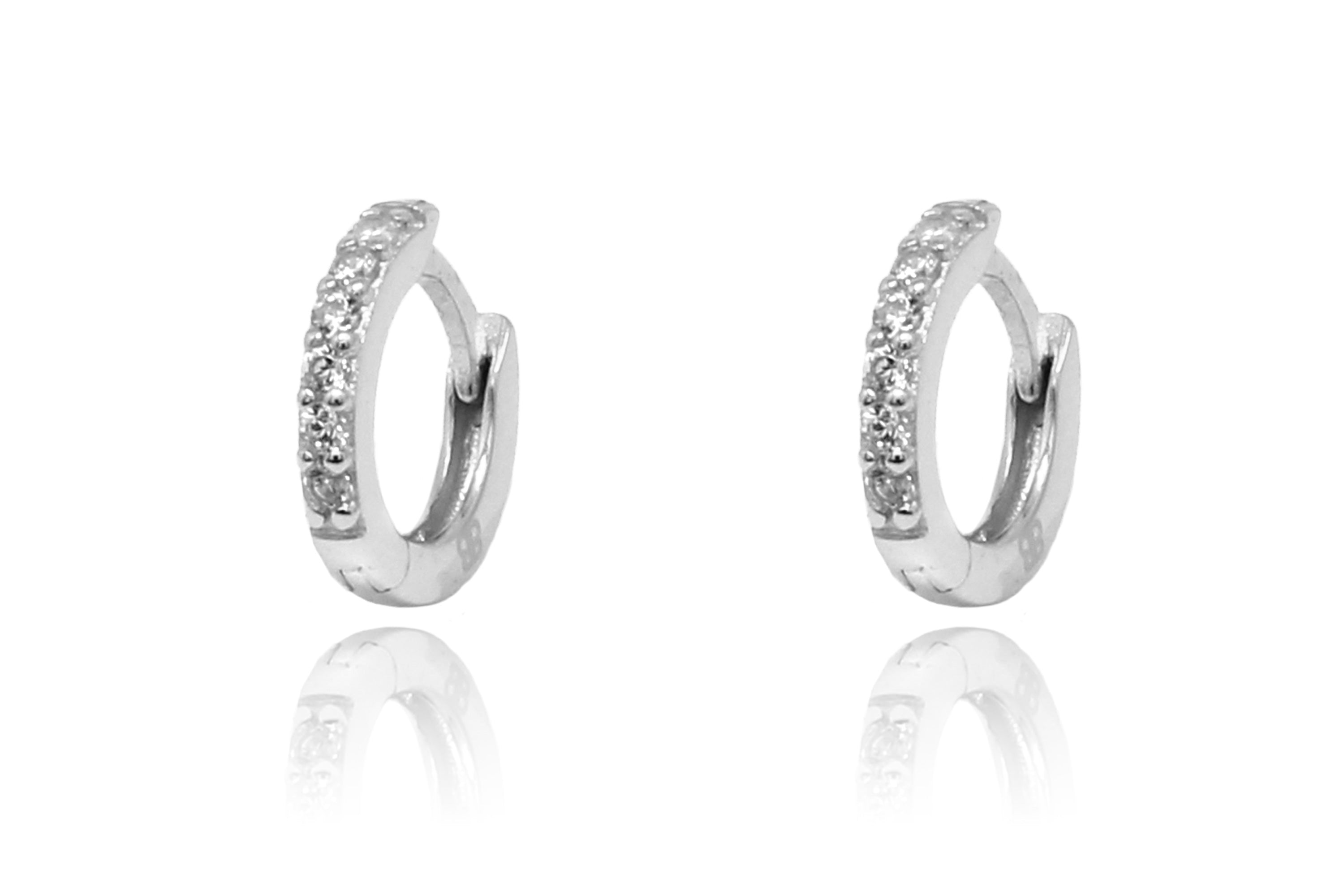 Dorval Silver CZ Hoop Huggie Earrings - Boho Betty