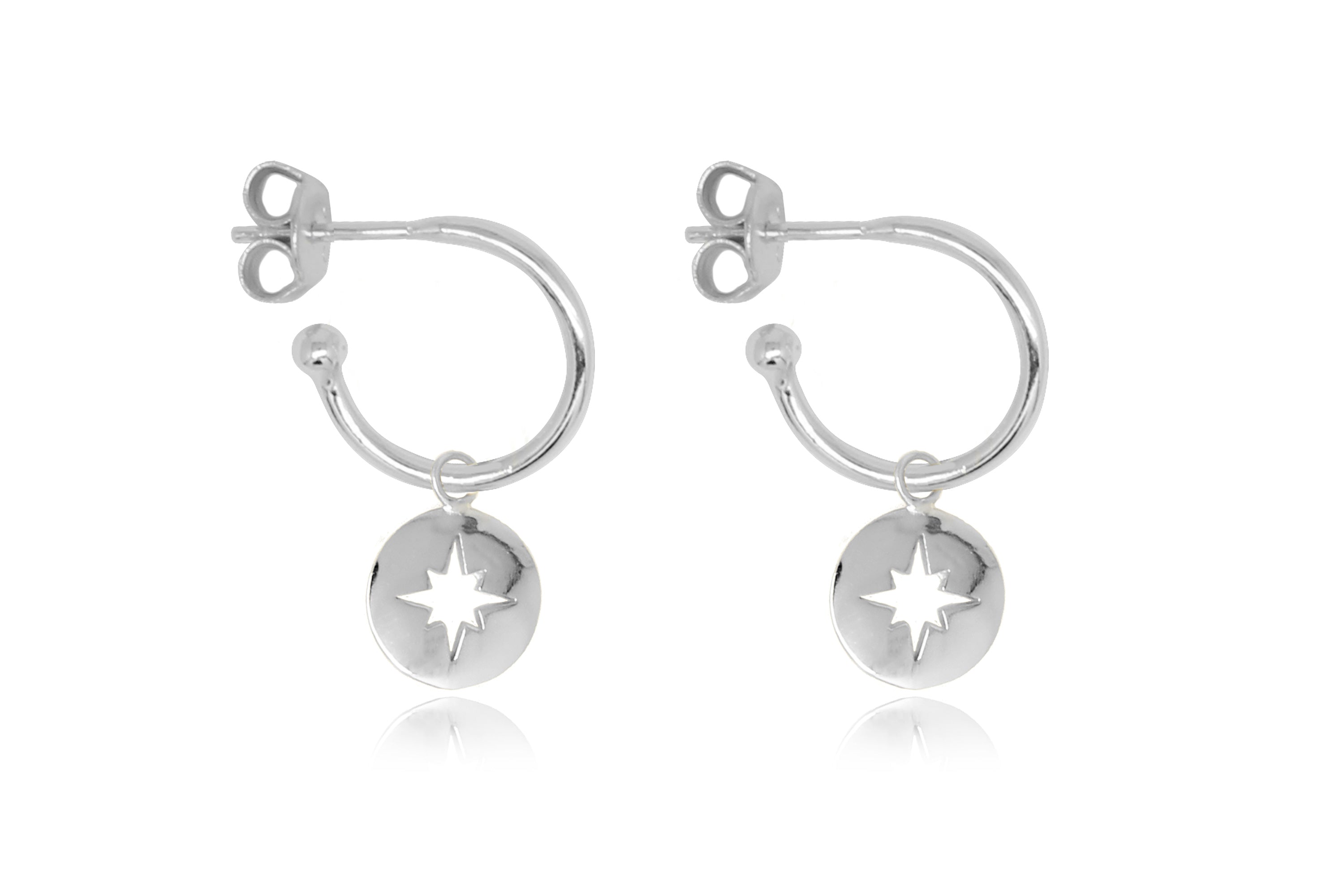 Mack Silver Starburst Charm Hoop Earrings - Boho Betty