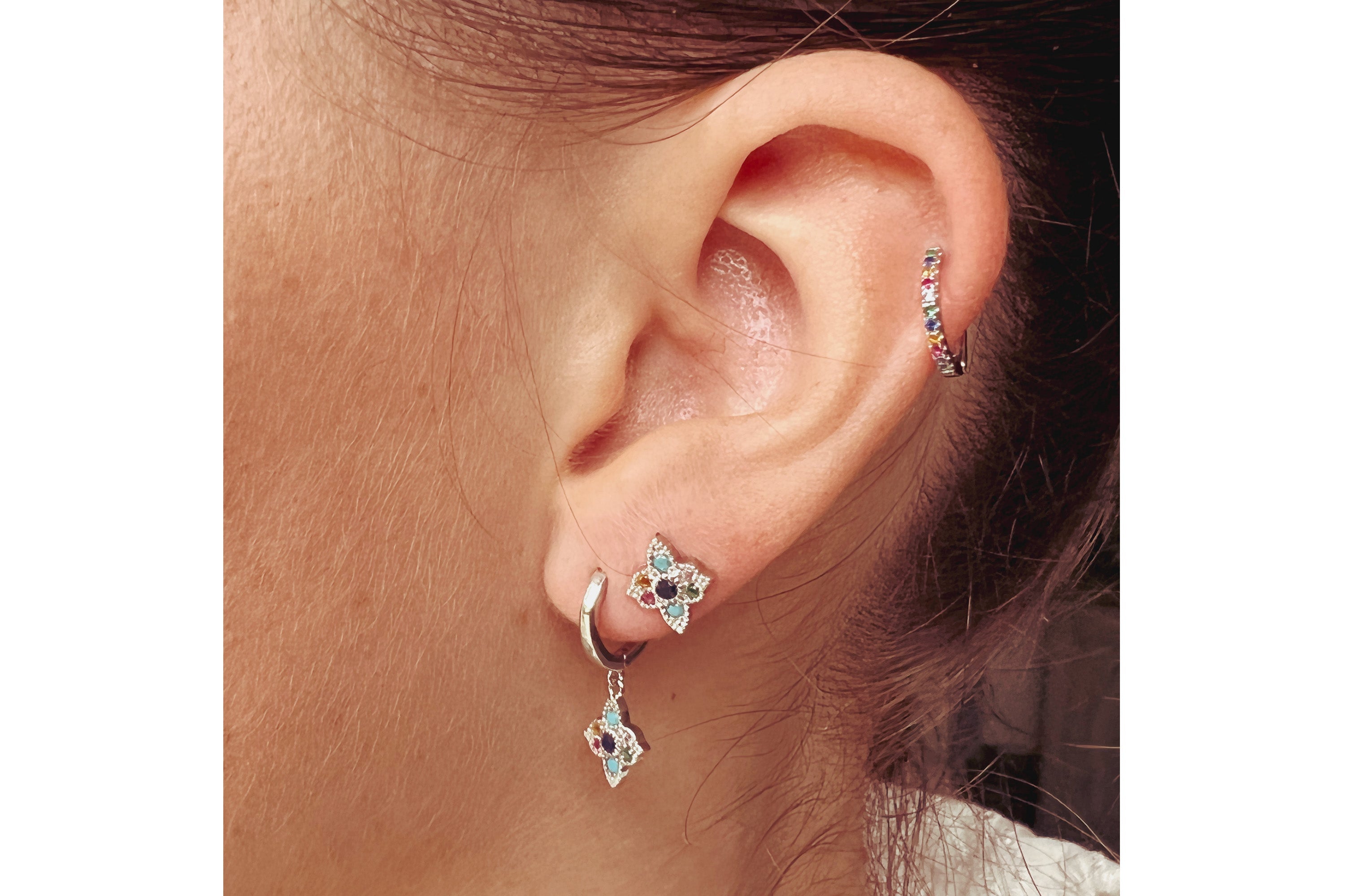 Theron Multi CZ Silver Hoop Earrings - Boho Betty