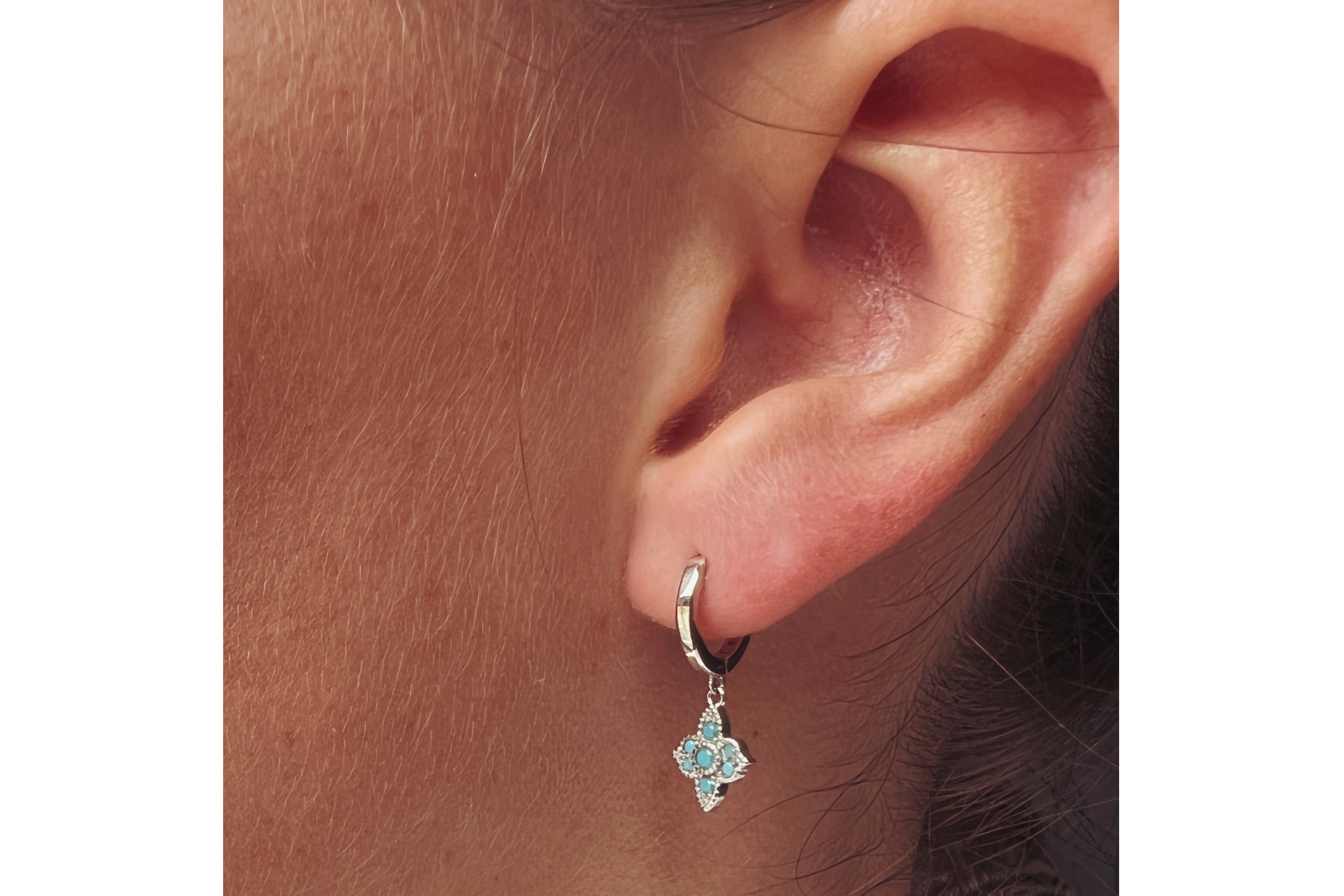 Theron Turquoise CZ Silver Hoop Earrings - Boho Betty