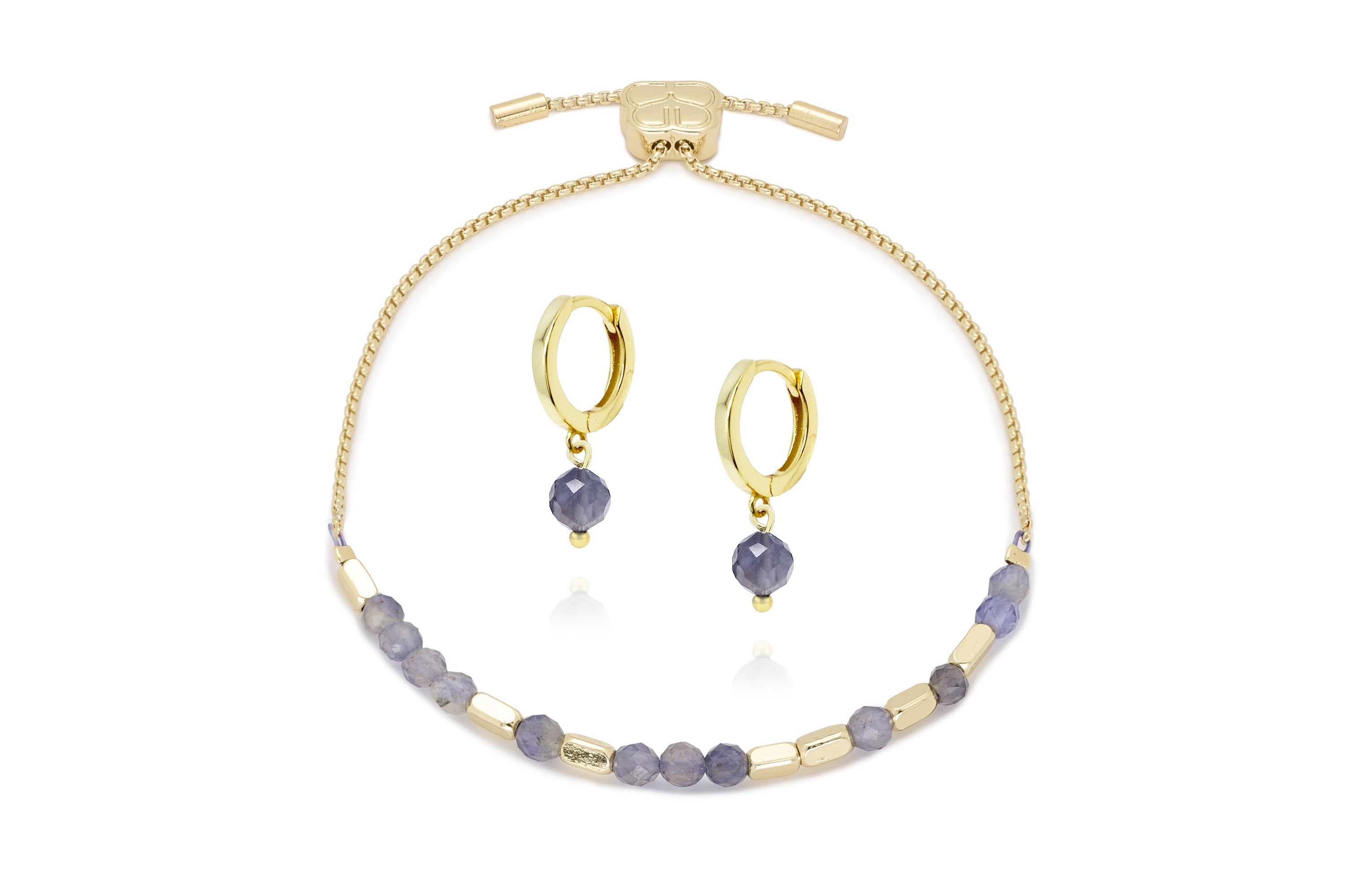 Morse Code Gemstone Gold Bracelet & Earring Gift Set