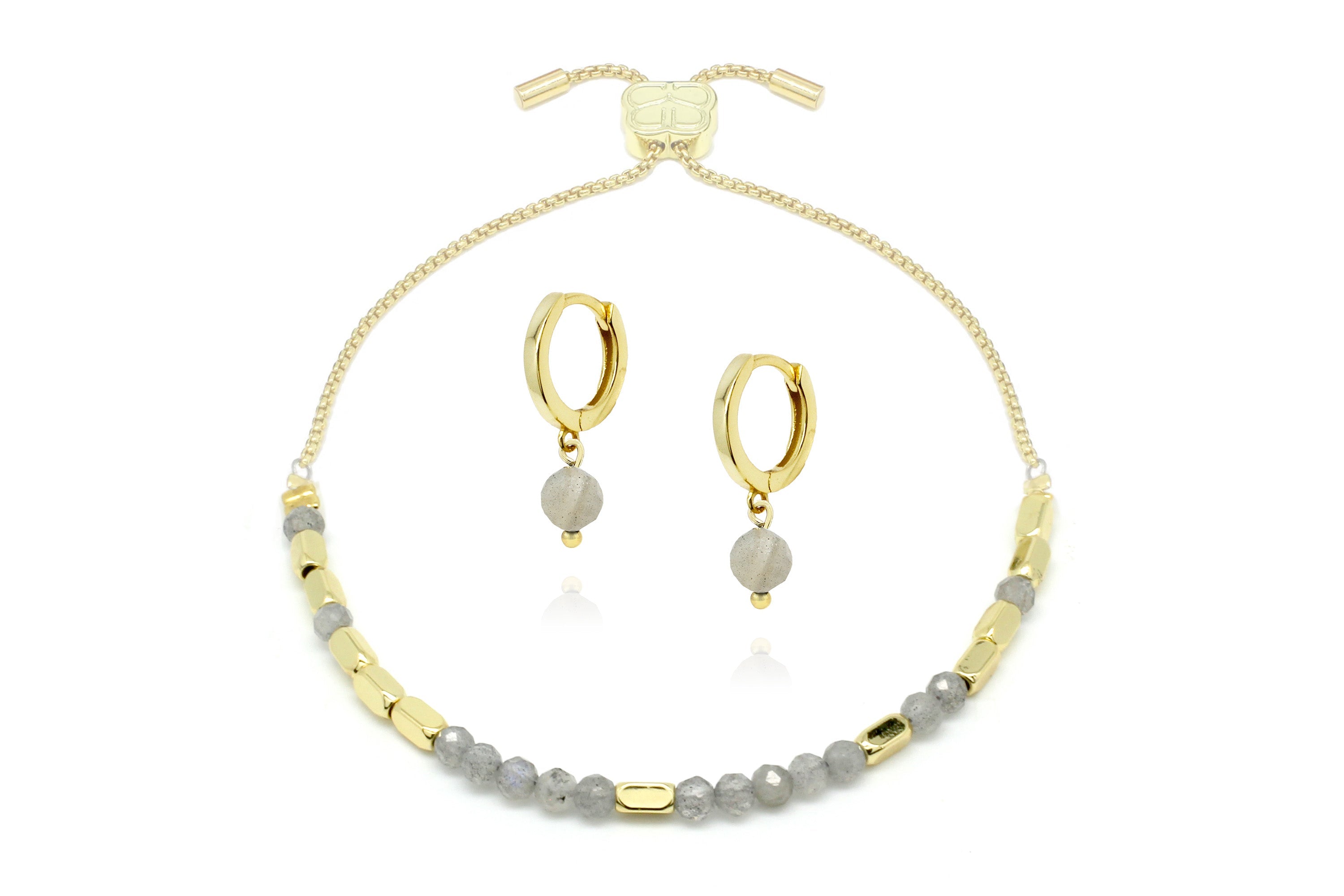 Morse Code Gemstone Gold Bracelet & Earring Gift Set