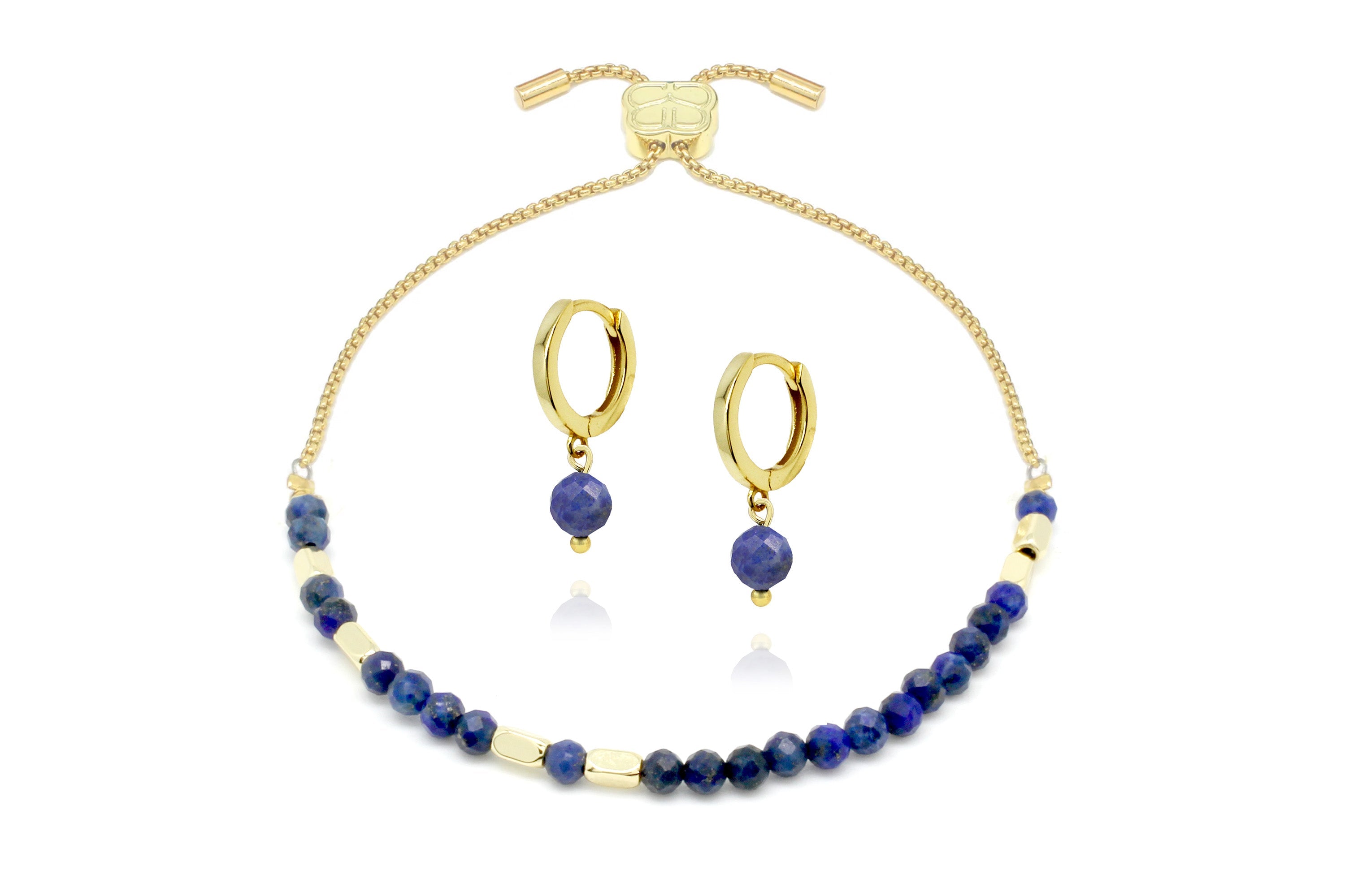 Morse Code Gemstone Gold Bracelet & Earring Gift Set