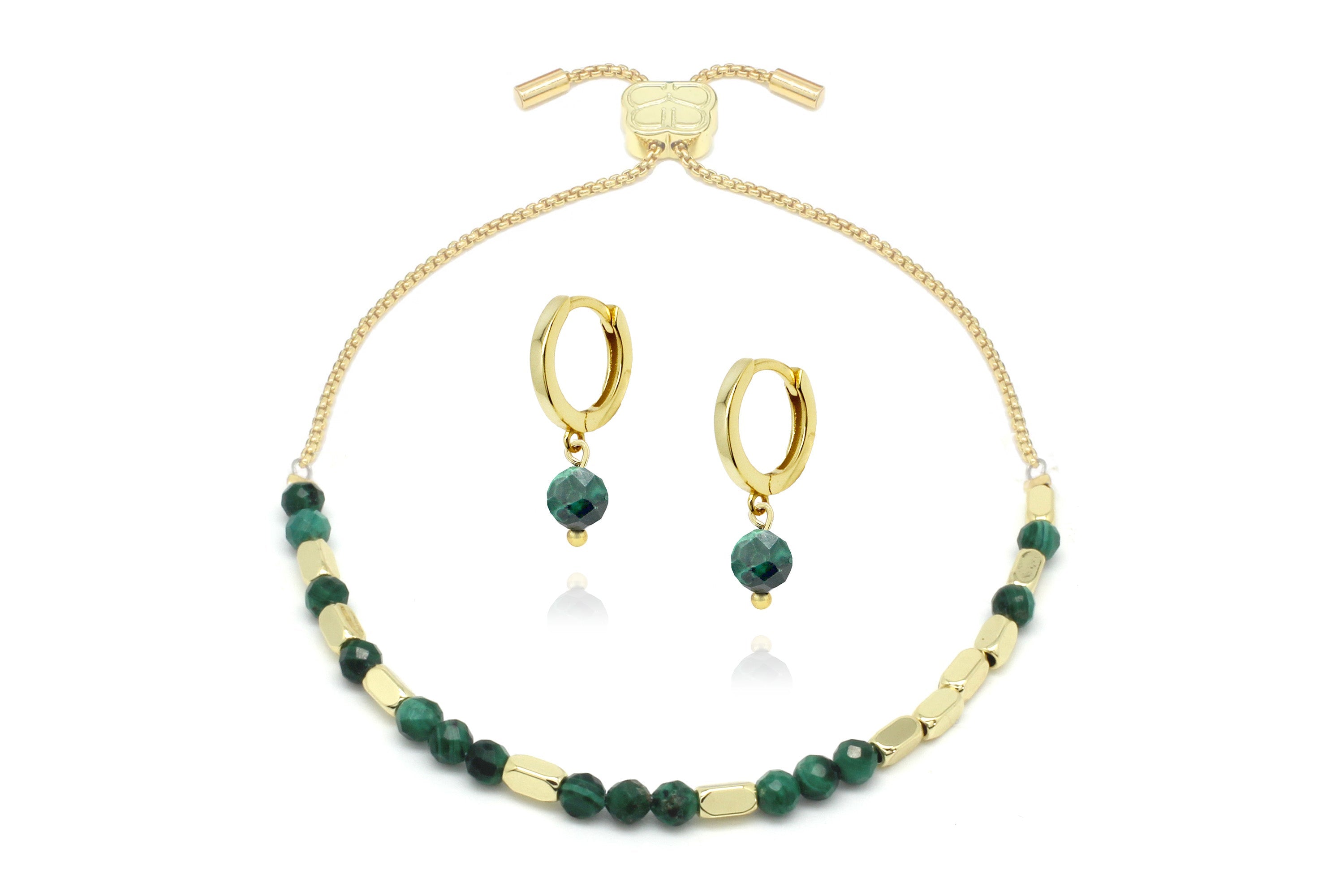 Morse Code Gemstone Gold Bracelet & Earring Gift Set