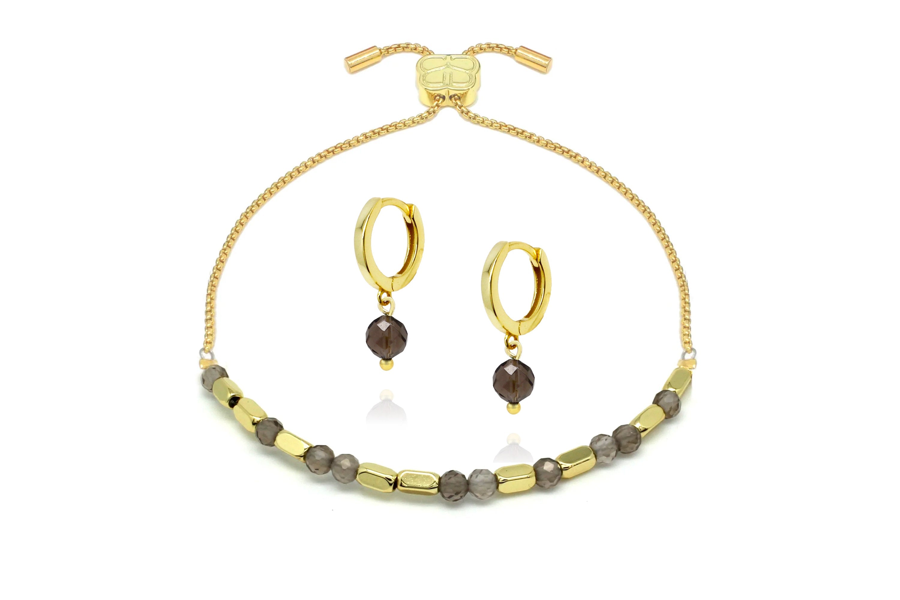 Morse Code Gemstone Gold Bracelet & Earring Gift Set