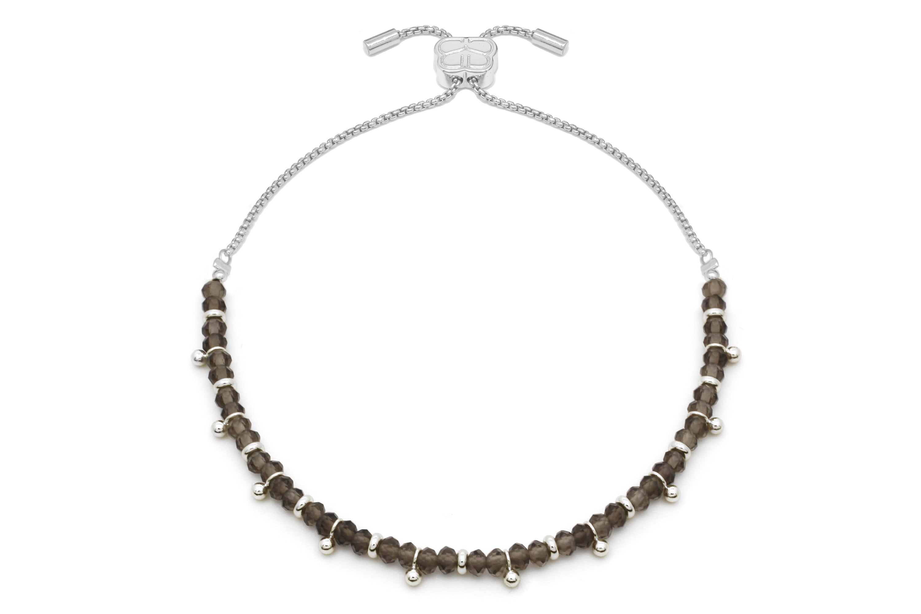 Harmony Smokey Quartz Silver Bracelet - Boho Betty