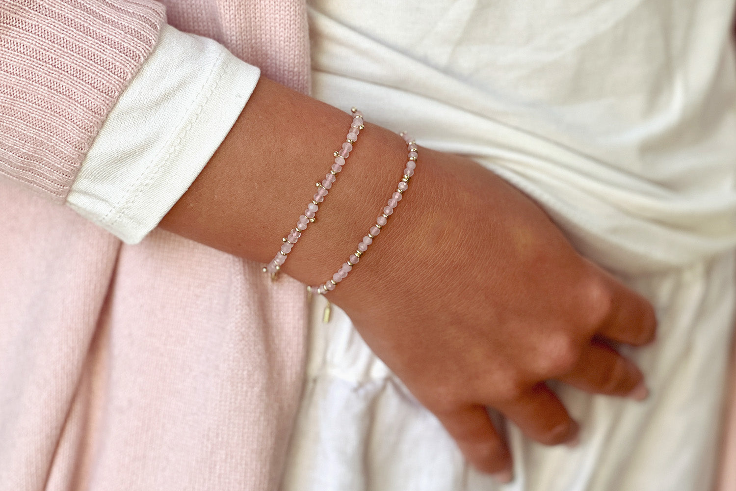 Harmony Rose Quartz Gold Bracelet - Boho Betty