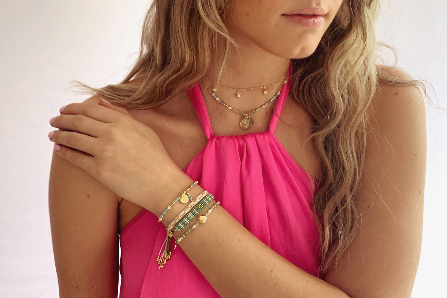 Amrum Aqua & Gold Charm Bracelet - Boho Betty