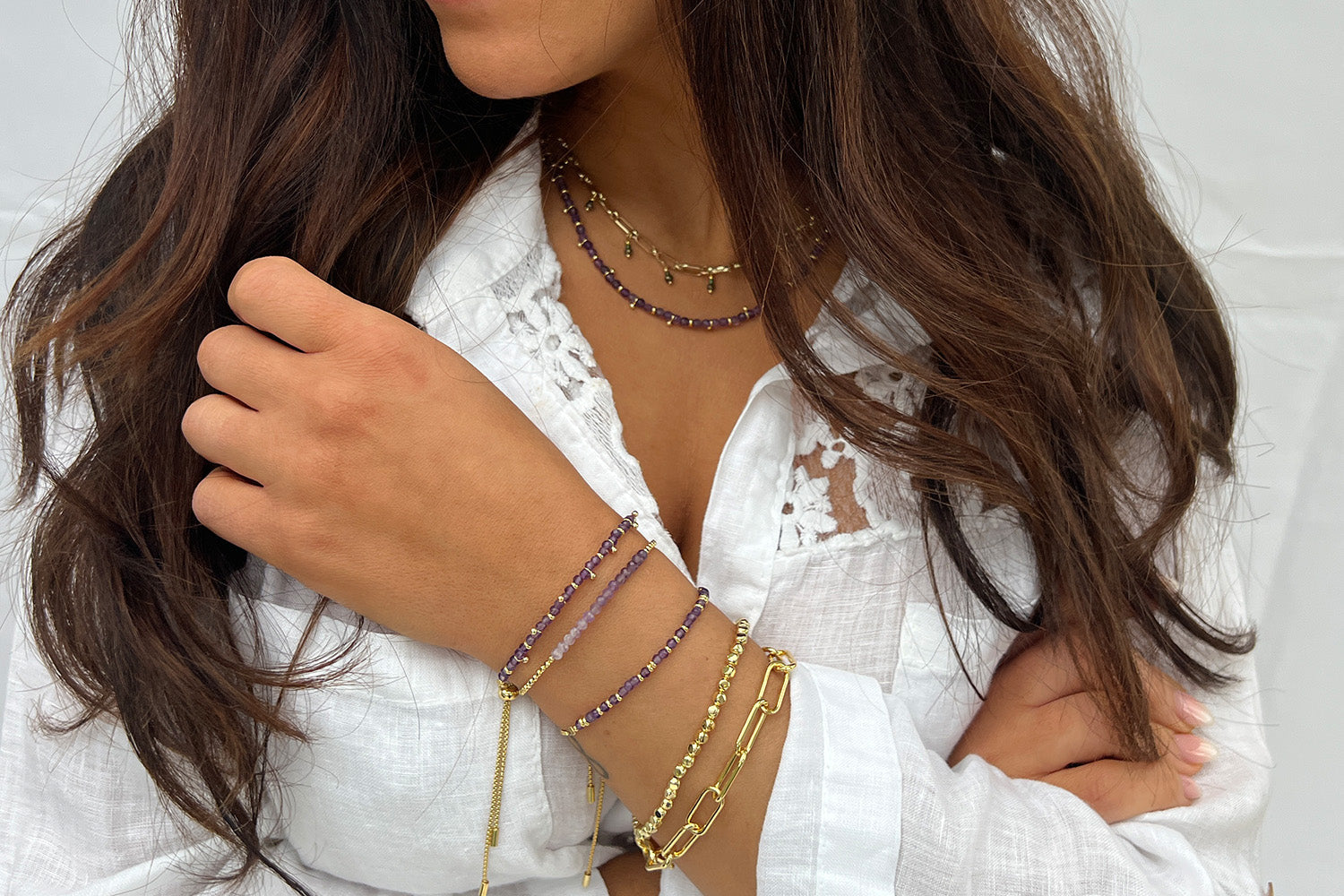 Harmony Amethyst Gold Bracelet - Boho Betty