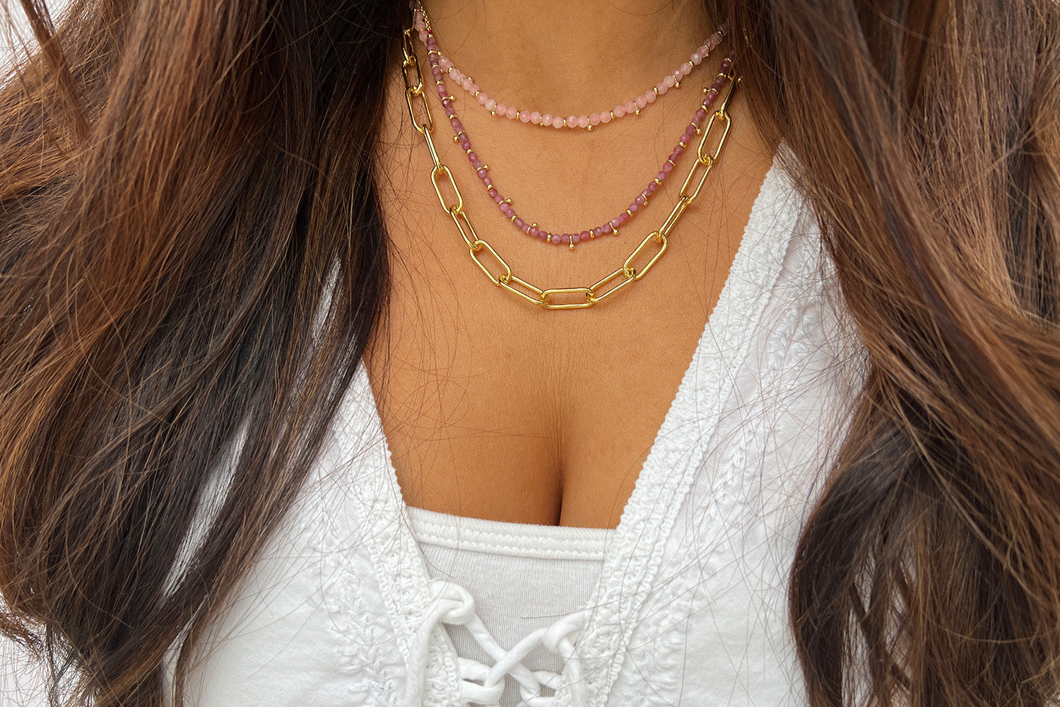 Salus Pink Tourmaline Gemstone Gold Necklace - Boho Betty