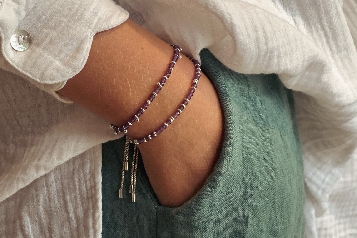 Mystical Amethyst Silver Bracelet - Boho Betty