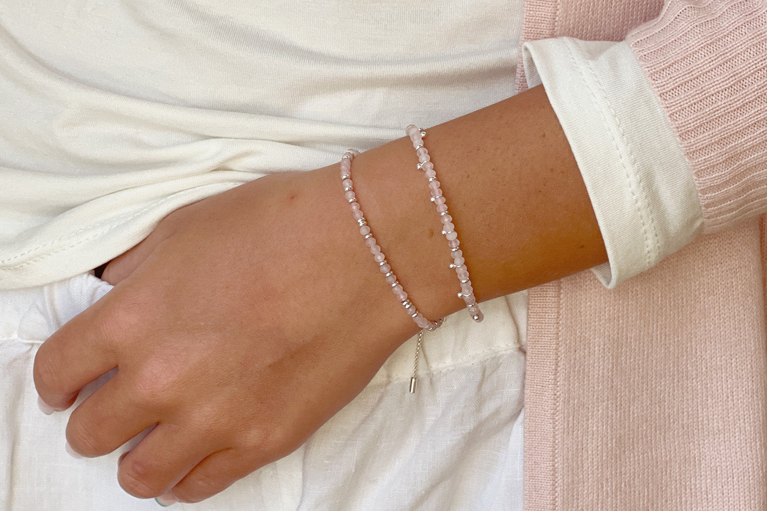 Mystical Rose Quartz Silver Bracelet - Boho Betty