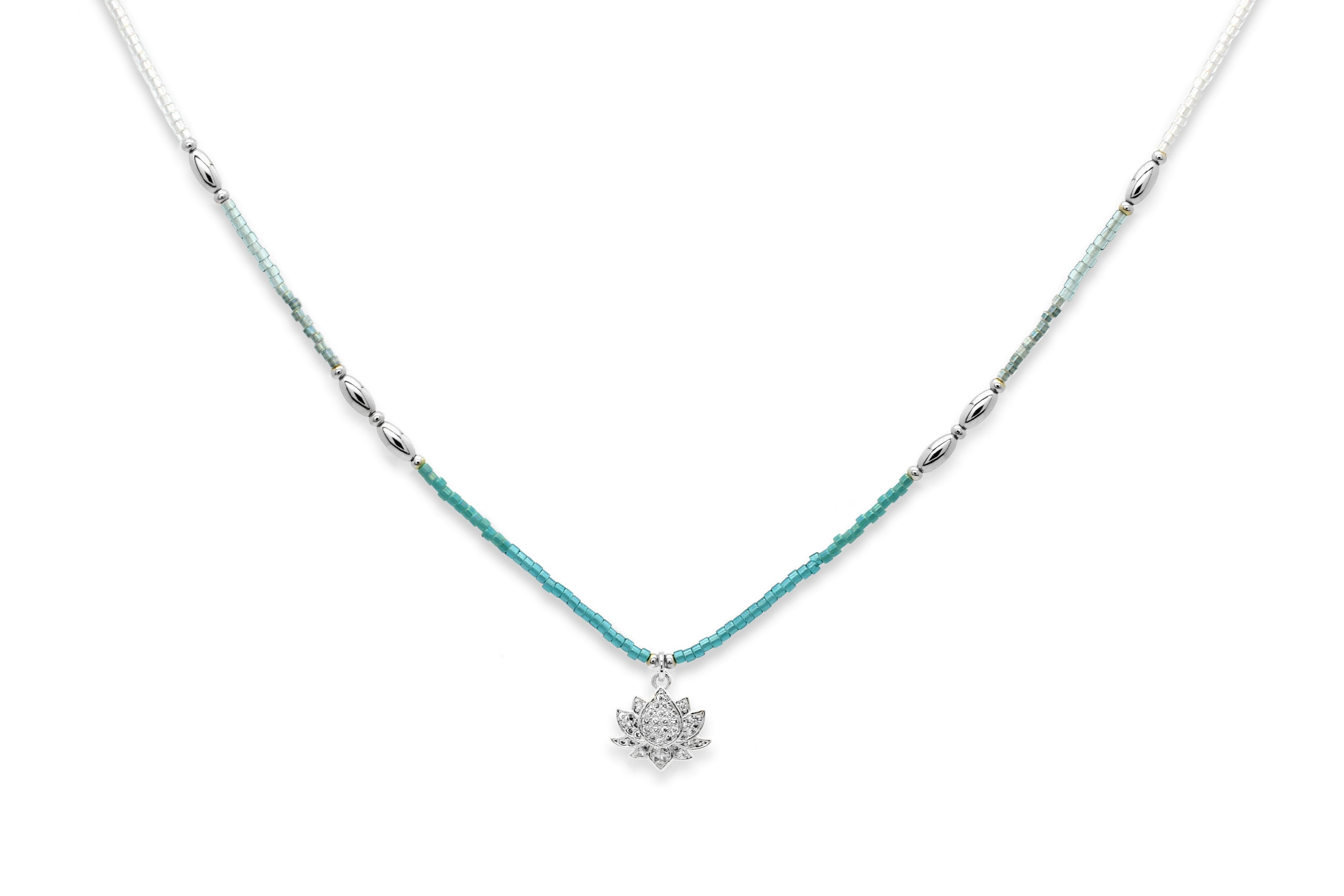 Gaea Lotus Flower Pendant Silver Necklace - Boho Betty