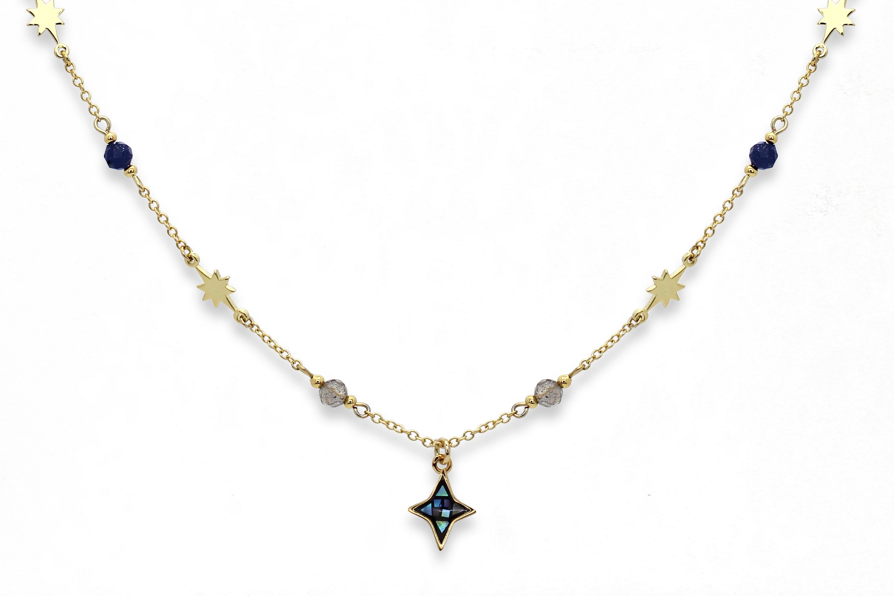 Lana Crystal Mother Of Pearl Mosaic Charm Necklace - Boho Betty