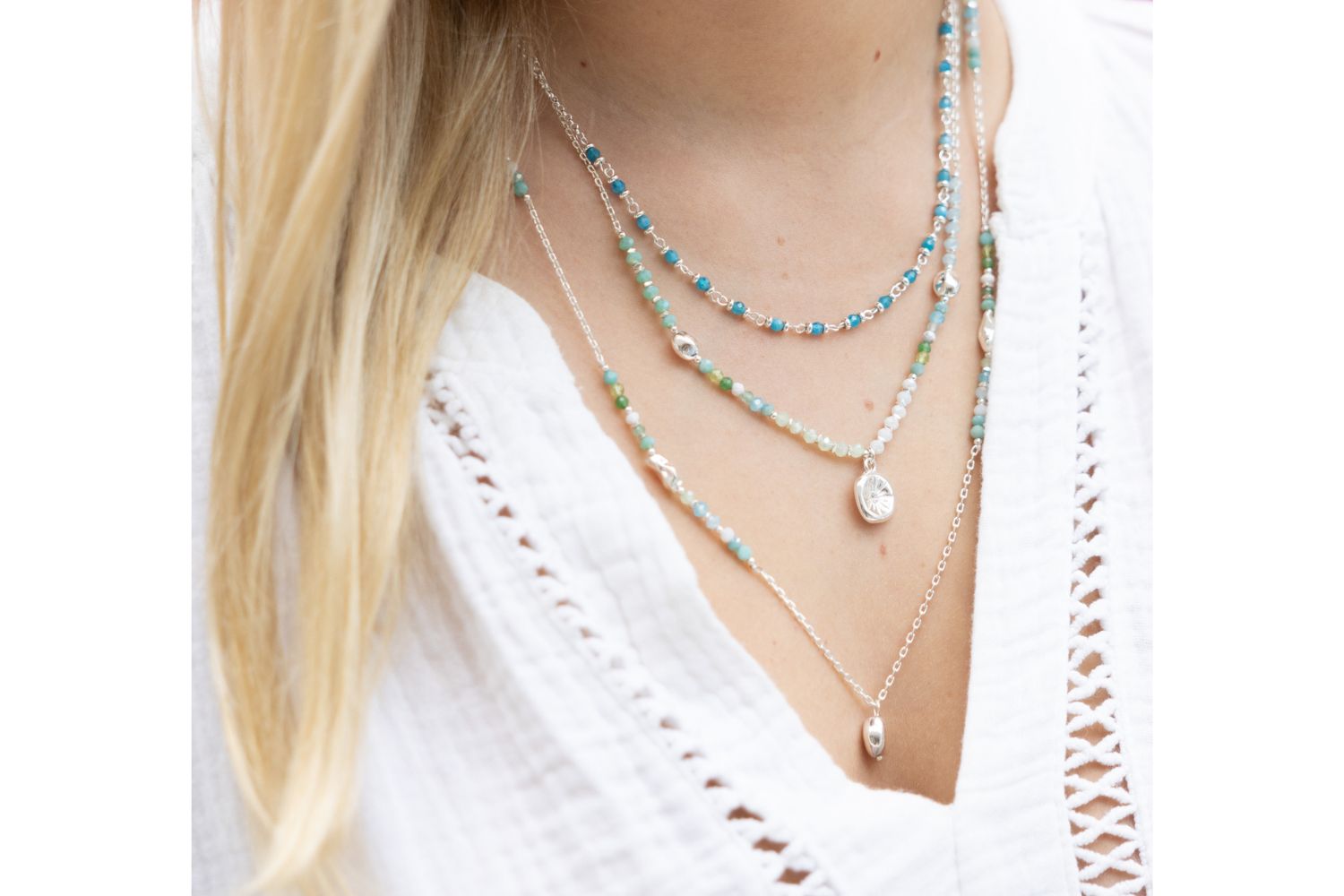 Panacea Apatite Silver Gemstone Necklace - Boho Betty
