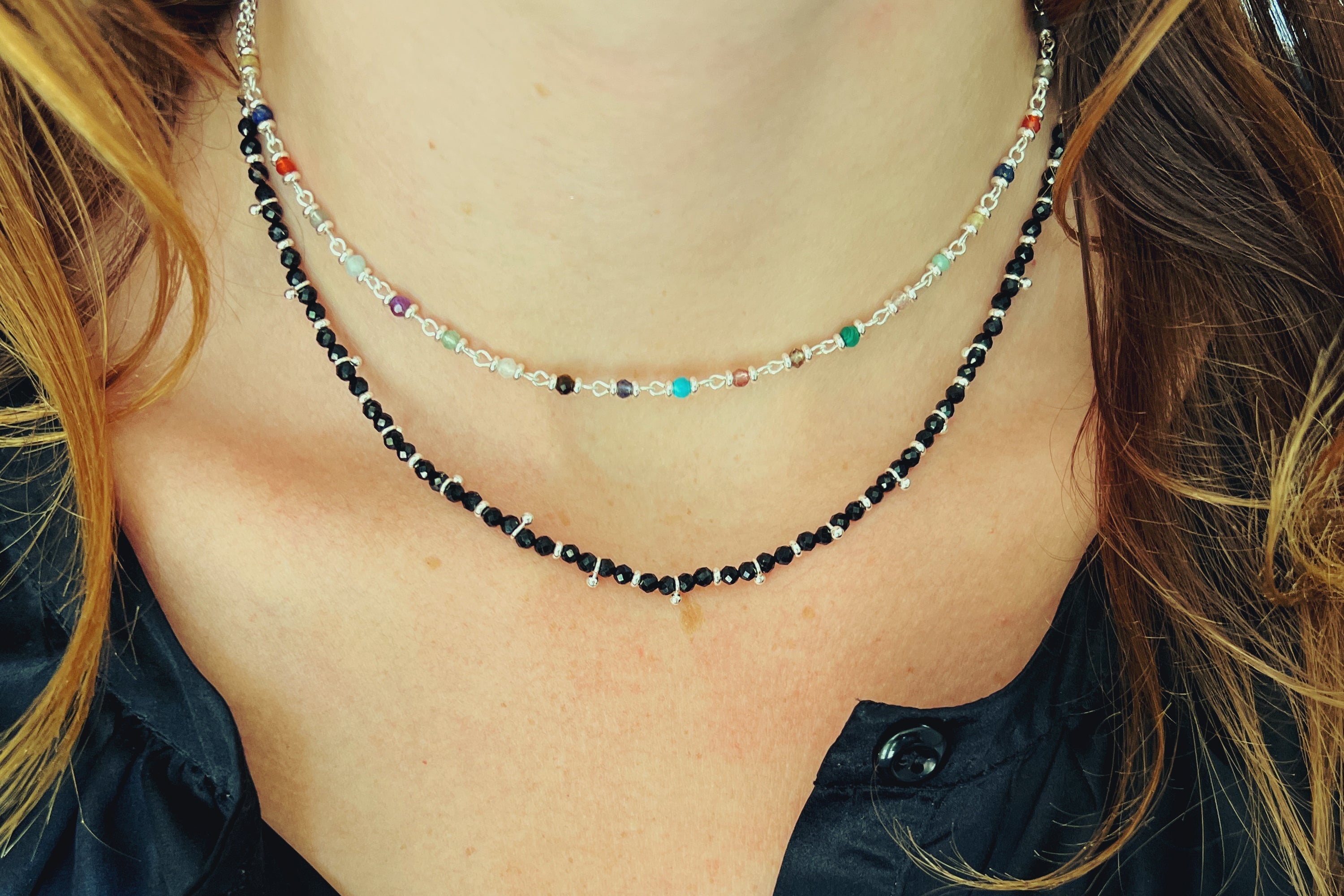 Salus Black Spinel Gemstone Silver Necklace - Boho Betty