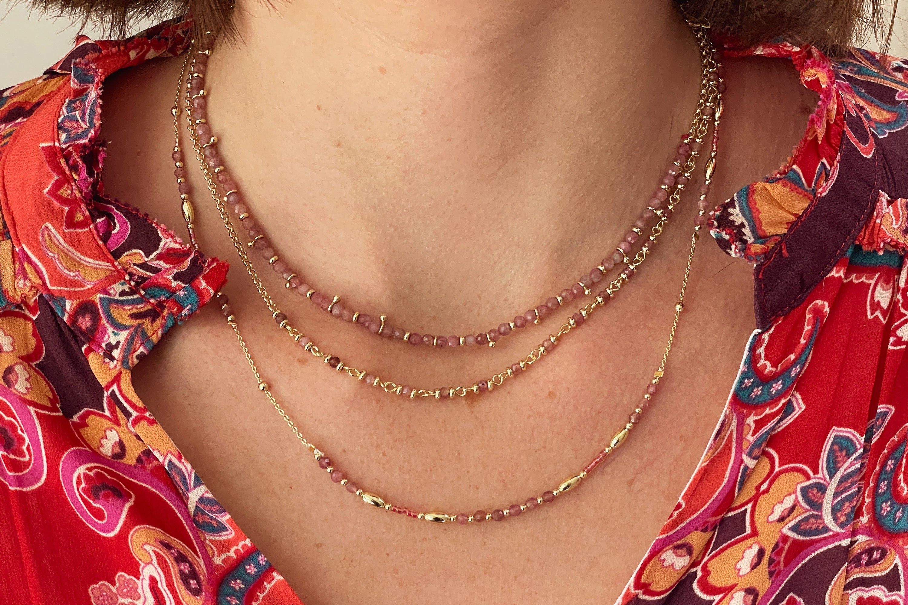 Horus Pink Tourmaline Gold Gemstone Necklace - Boho Betty
