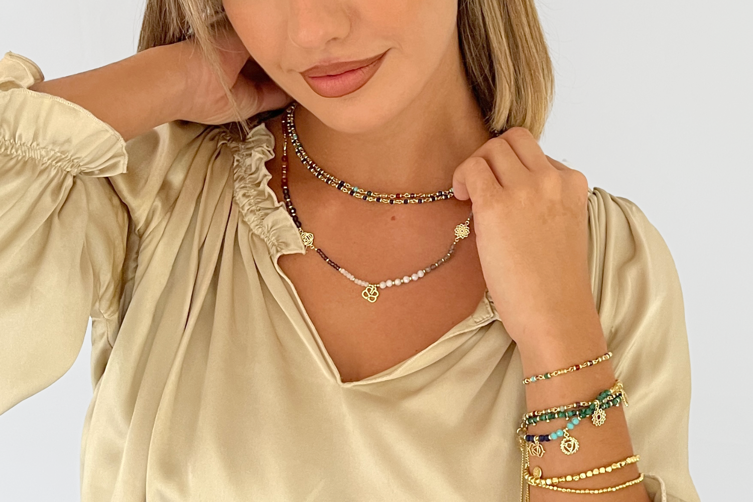 Panacea Multi Gemstone Gold Necklace - Boho Betty