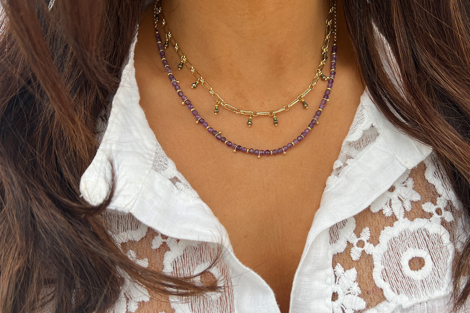 Salus Amethyst Gemstone Gold Necklace - Boho Betty