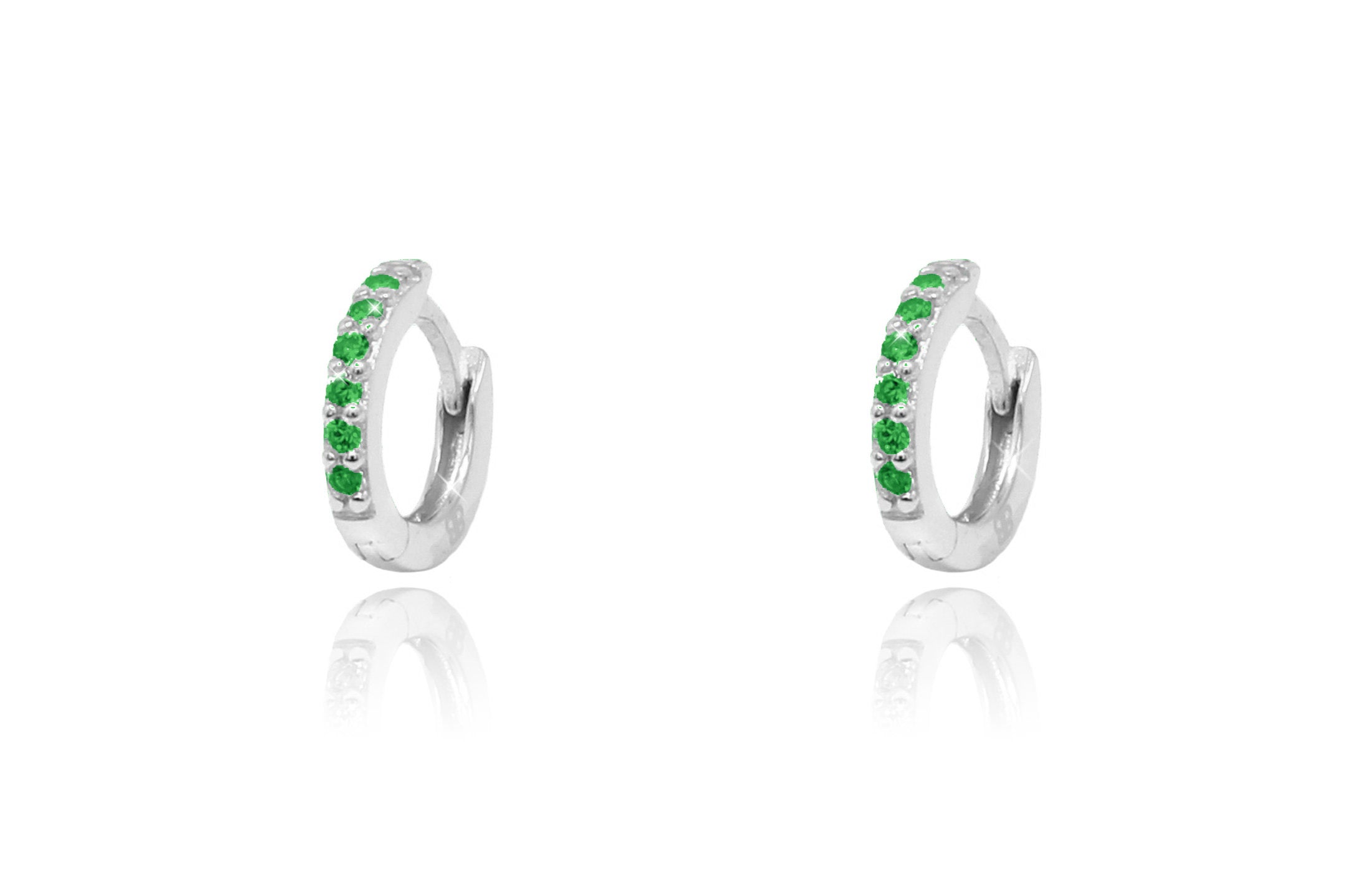 Reddy Emerald Sterling Silver Huggies - Boho Betty