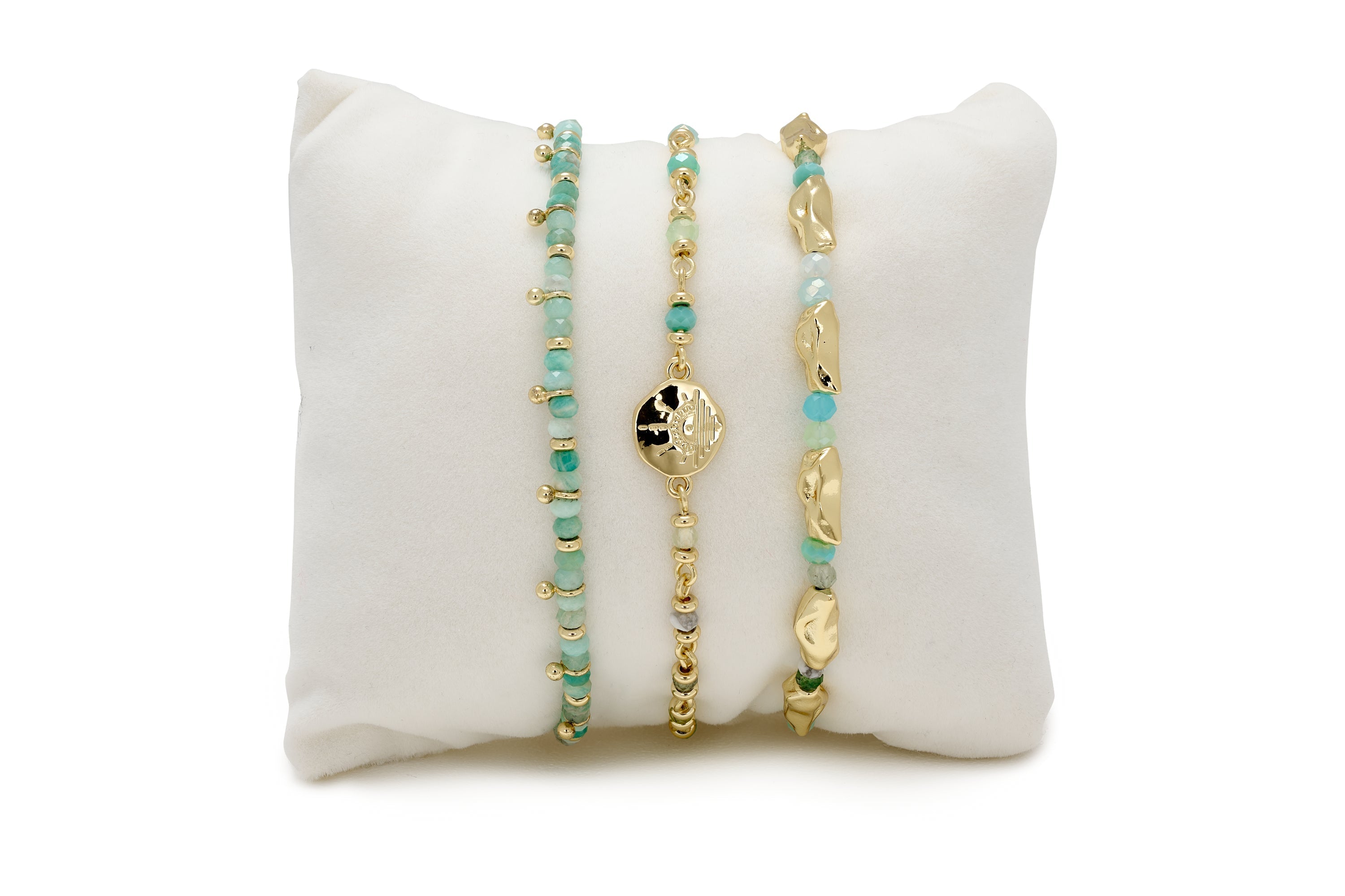 Cairn 3 Layer Aqua Blue Bracelet Stack - Boho Betty