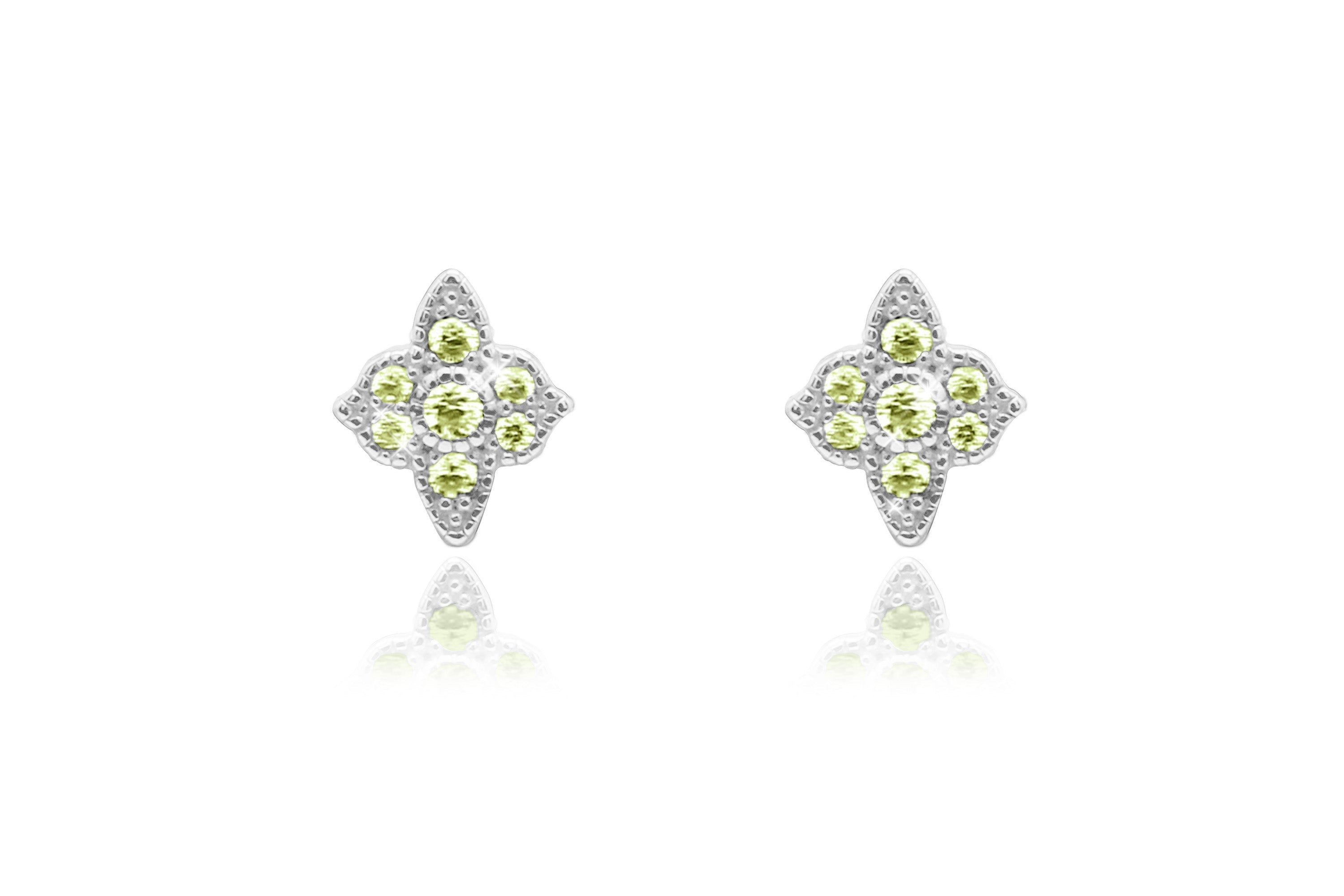 Takia Filigree Peridot CZ Silver Stud Earrings - Boho Betty